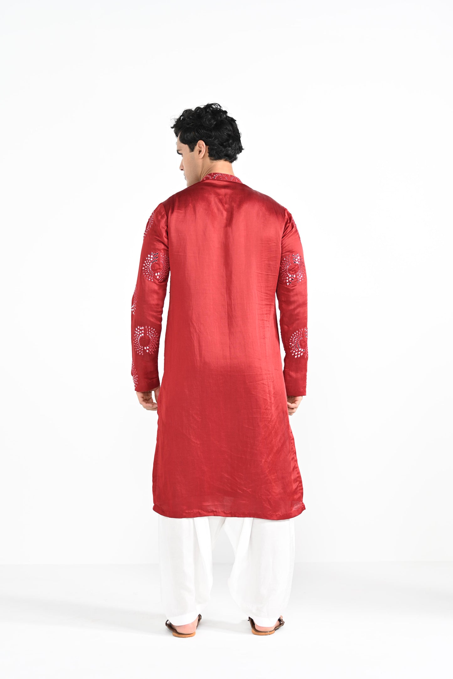 Tomato Red circular Mirror Work Kurta Set
