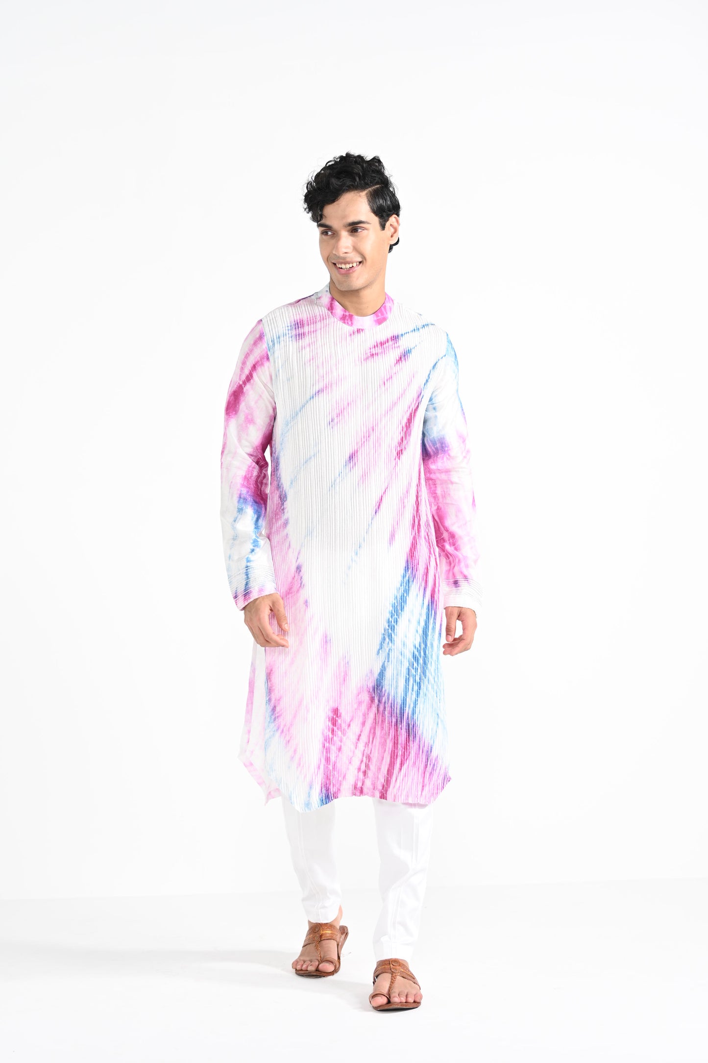 Pink and Blue Shibhori kurta set