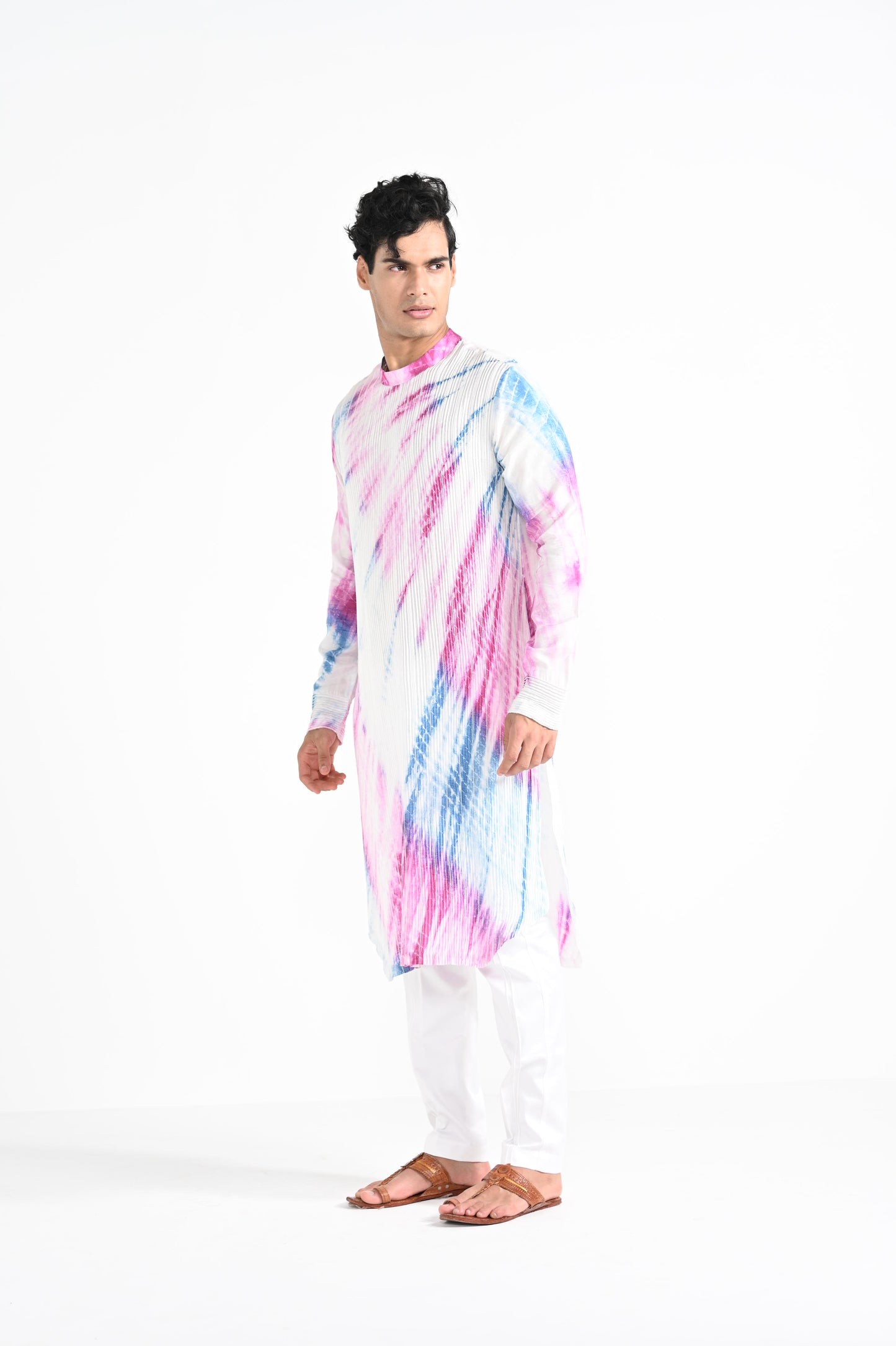 Pink and Blue Shibhori kurta set