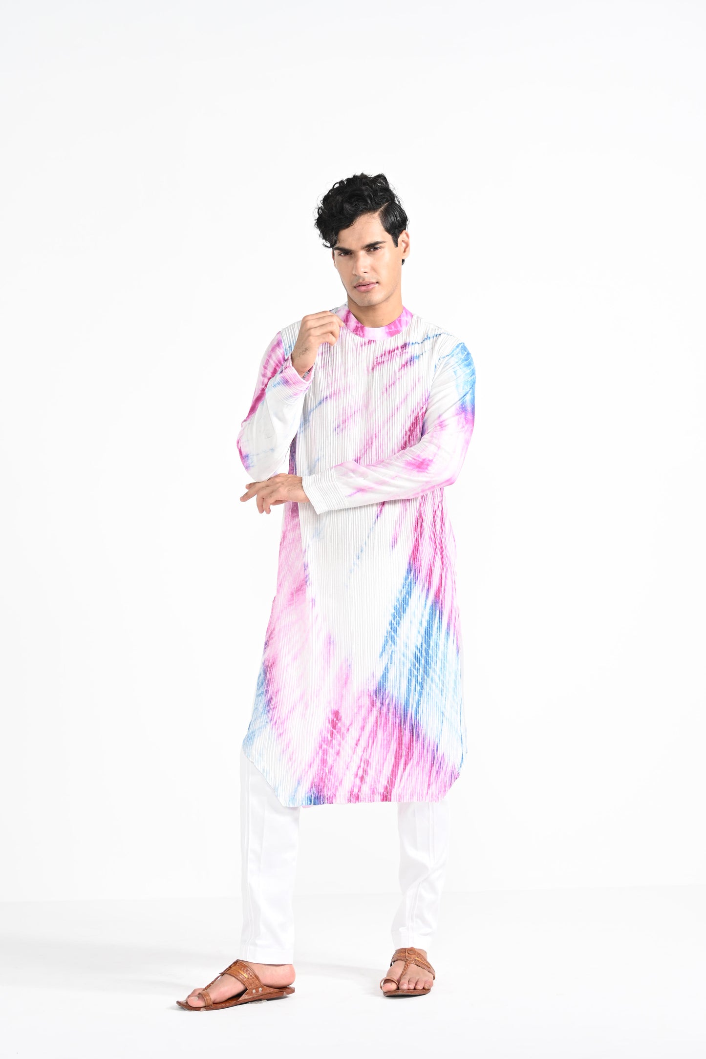 Pink and Blue Shibhori kurta set