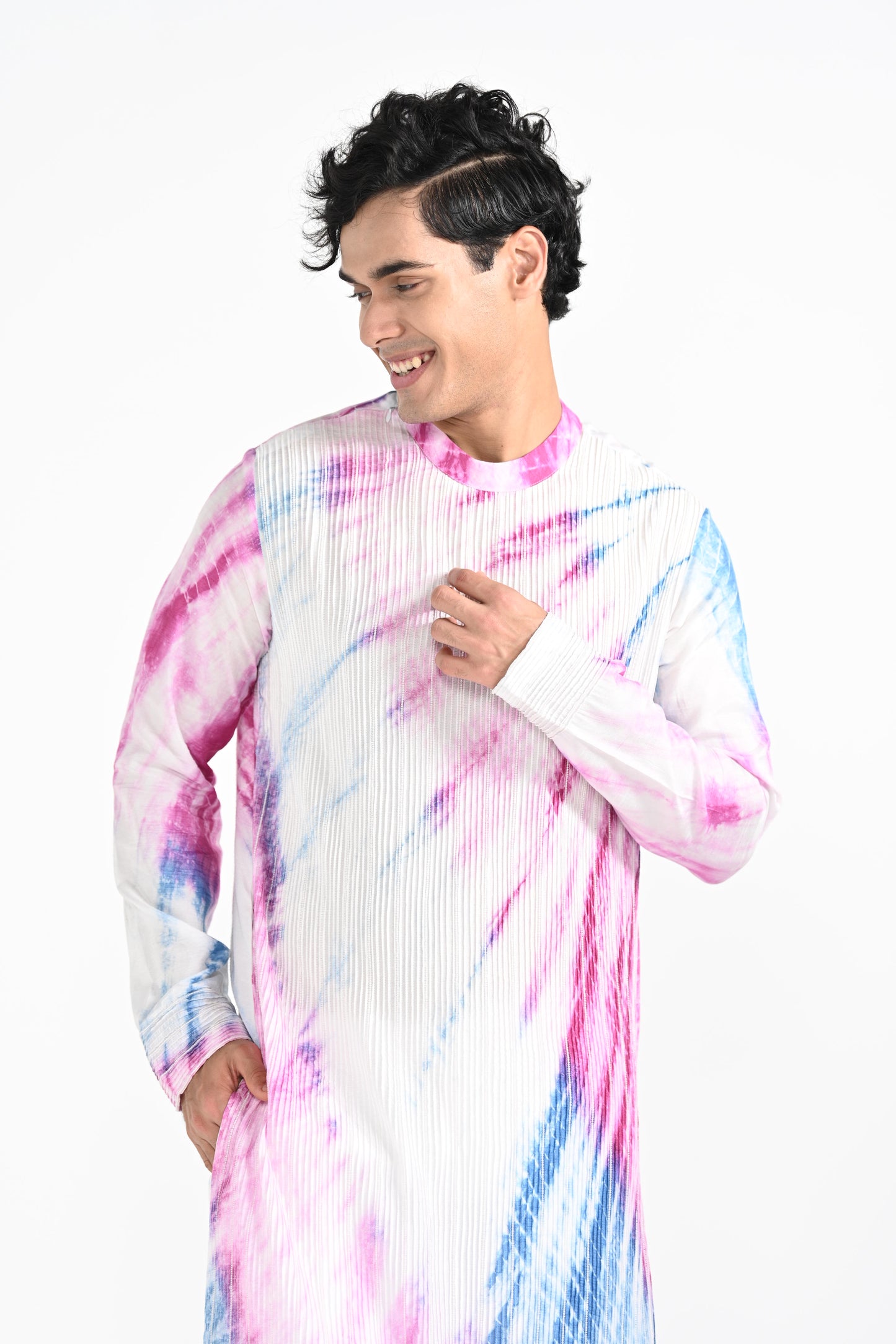 Pink and Blue Shibhori kurta set
