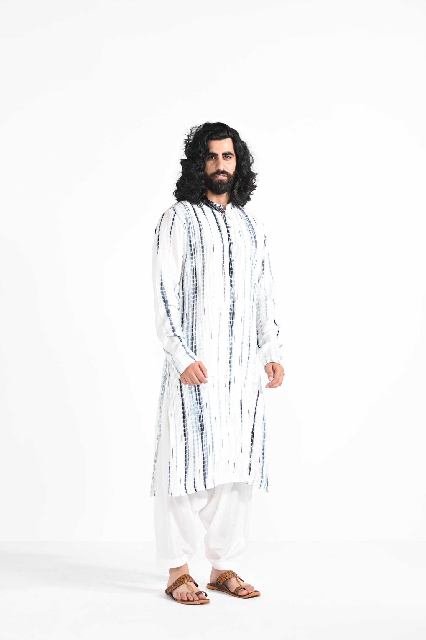 Black and White Shibhori hand emboidered work kurta set