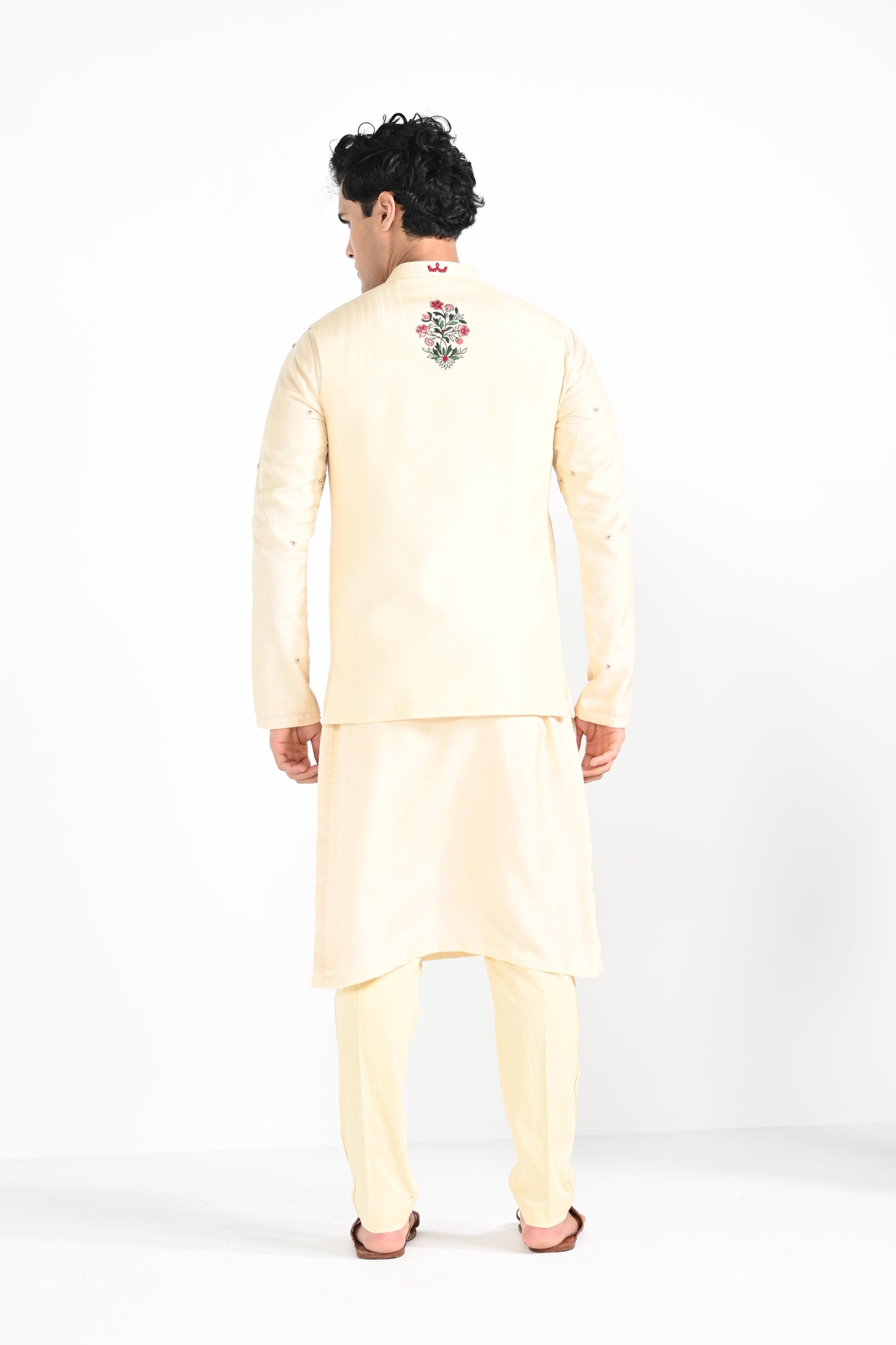 CREAM FLORAL NEHRU JACKET SET