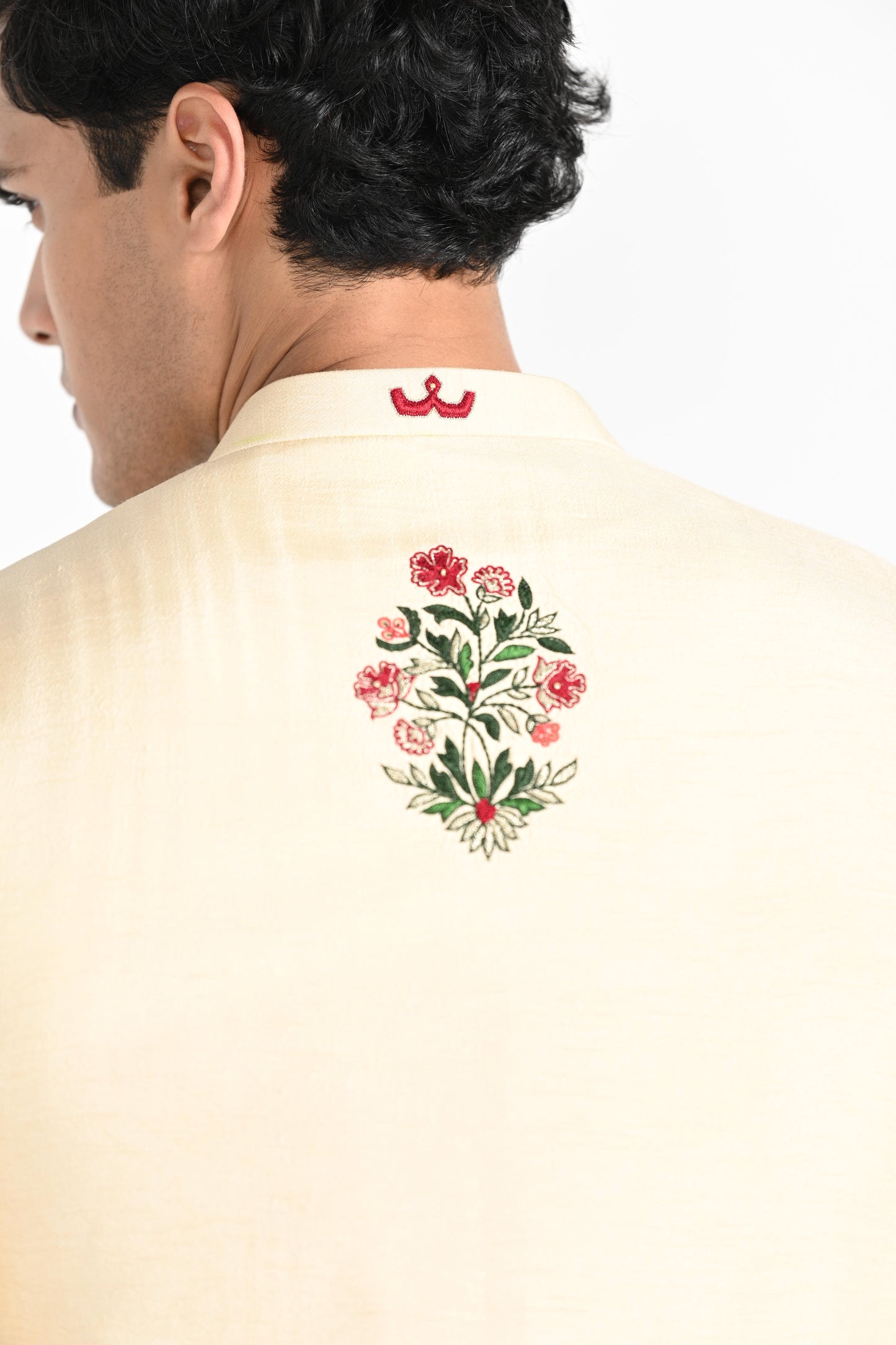 CREAM FLORAL NEHRU JACKET SET