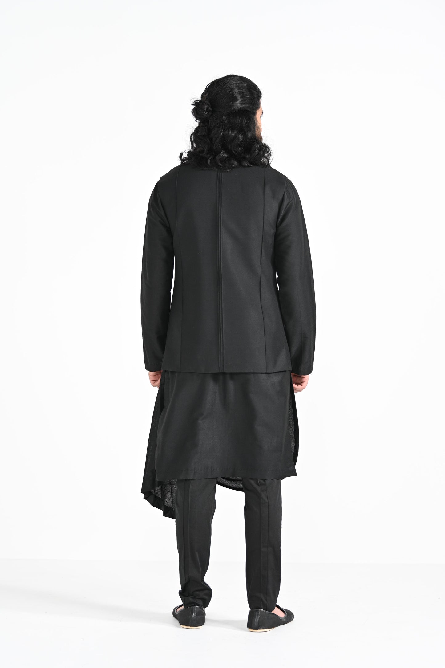 BLACK TROTTING ANIMALS NEHRU JACKET SET