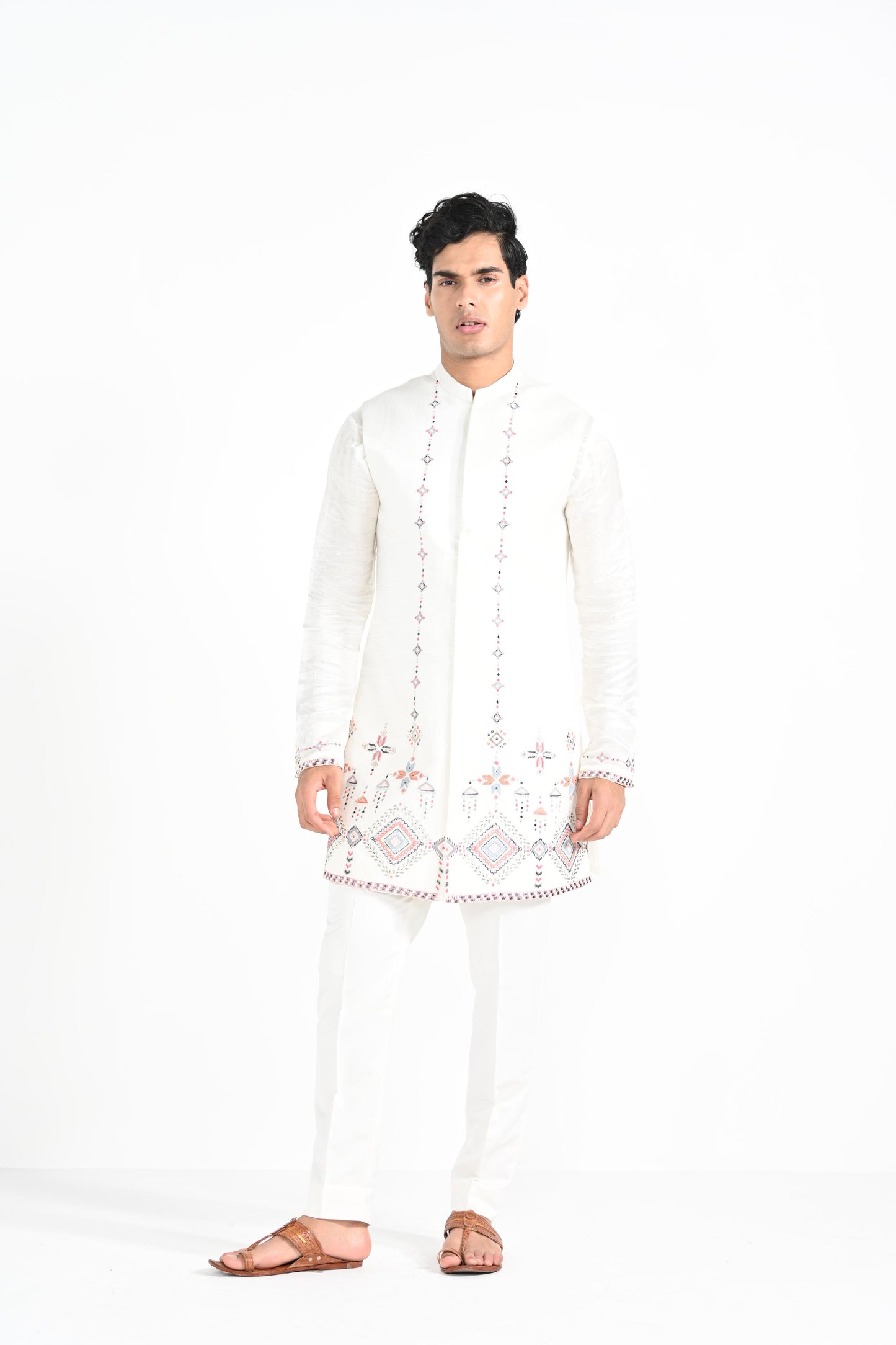 IVORY PHULKARI NEHRU JACKET SET