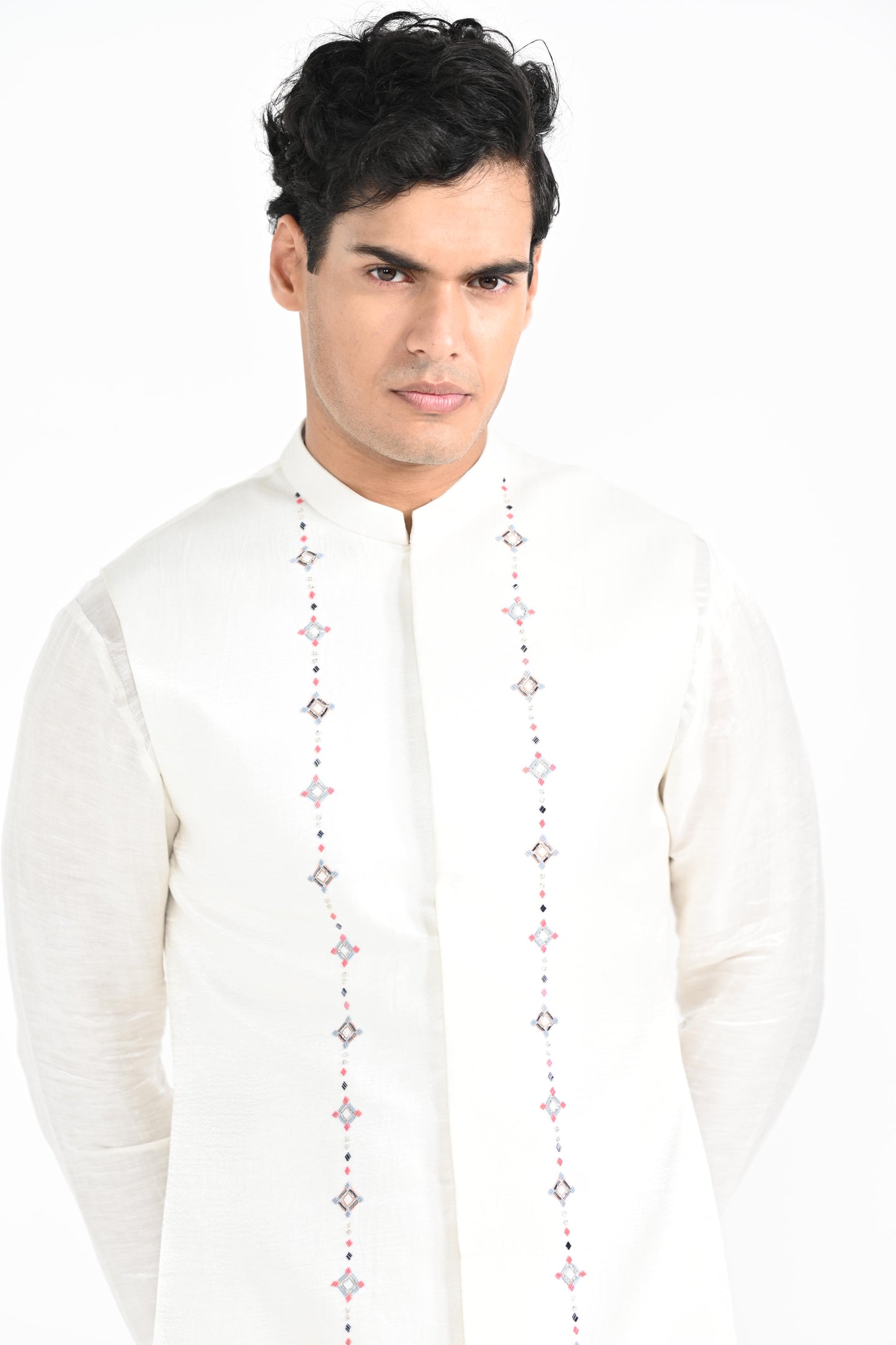 IVORY PHULKARI NEHRU JACKET SET