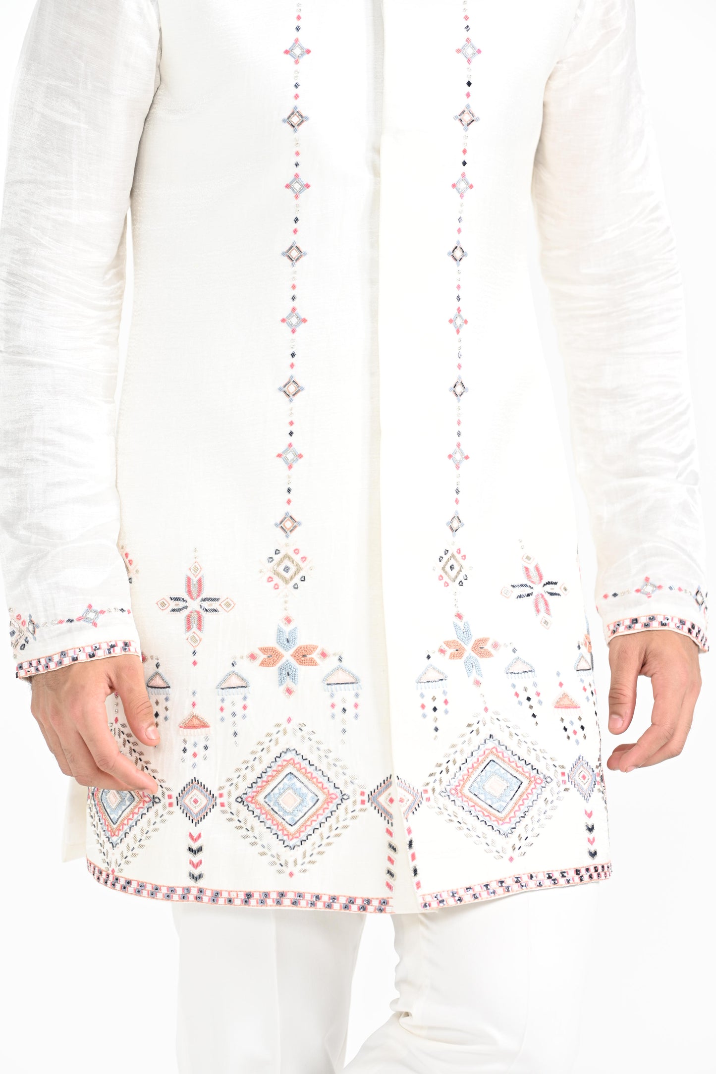 IVORY PHULKARI NEHRU JACKET SET