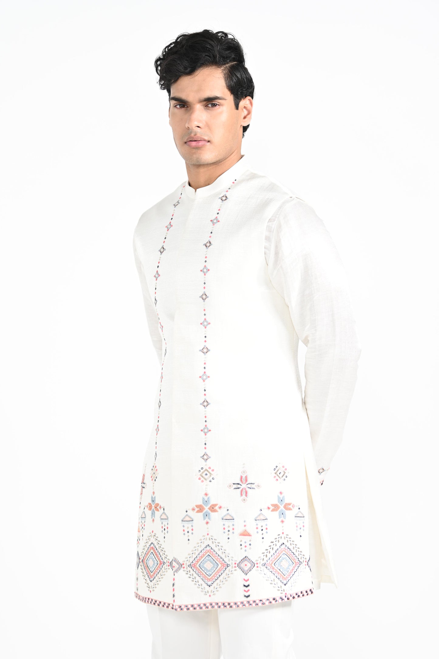 IVORY PHULKARI NEHRU JACKET SET