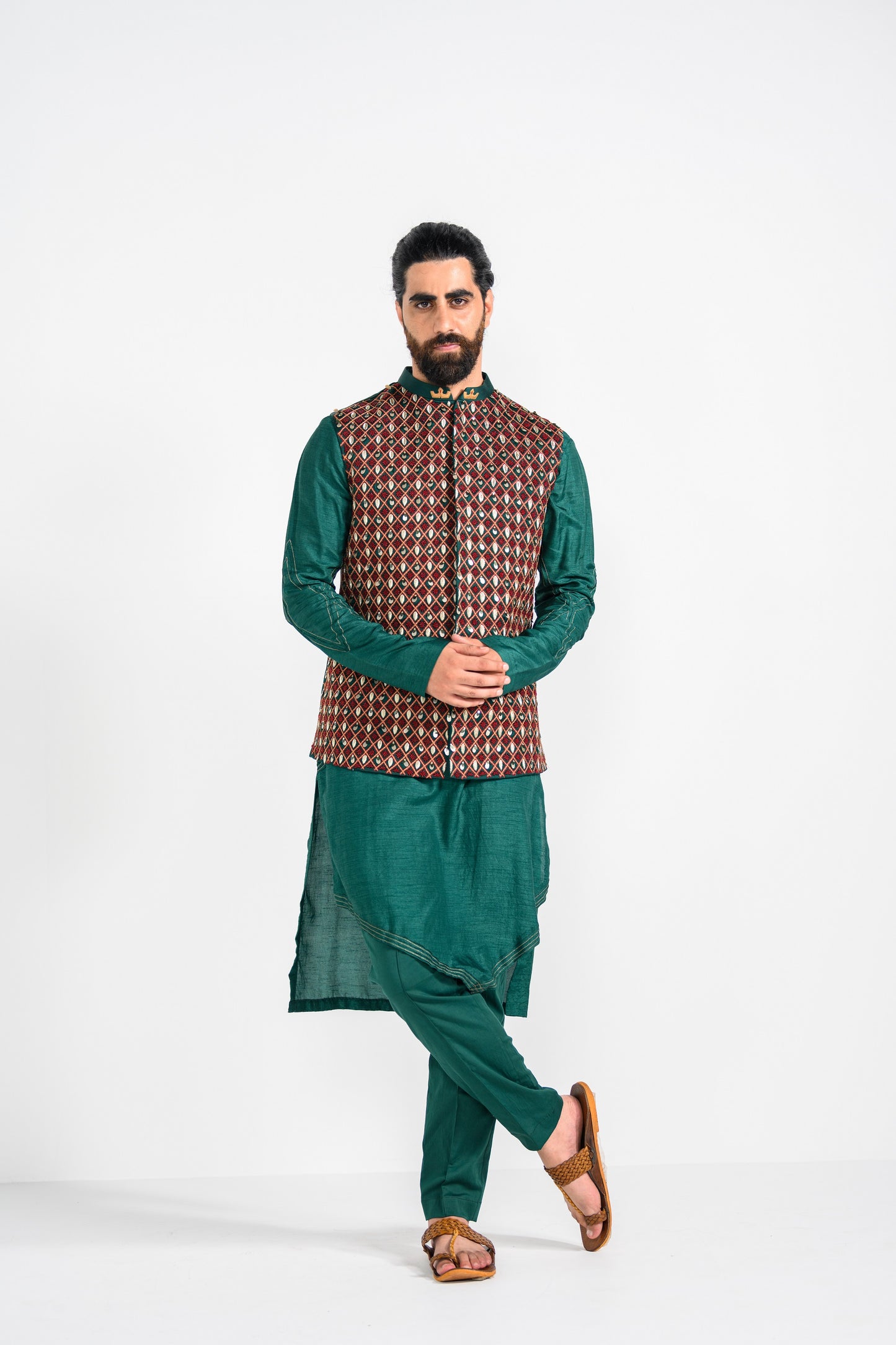 BOTTLE GREEN NEHRU JACKET SET