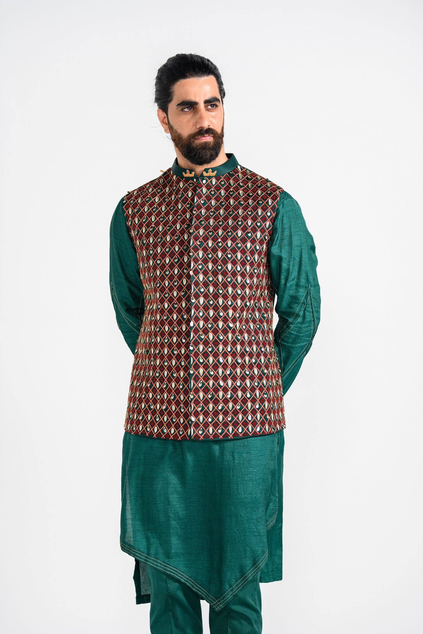 BOTTLE GREEN NEHRU JACKET SET