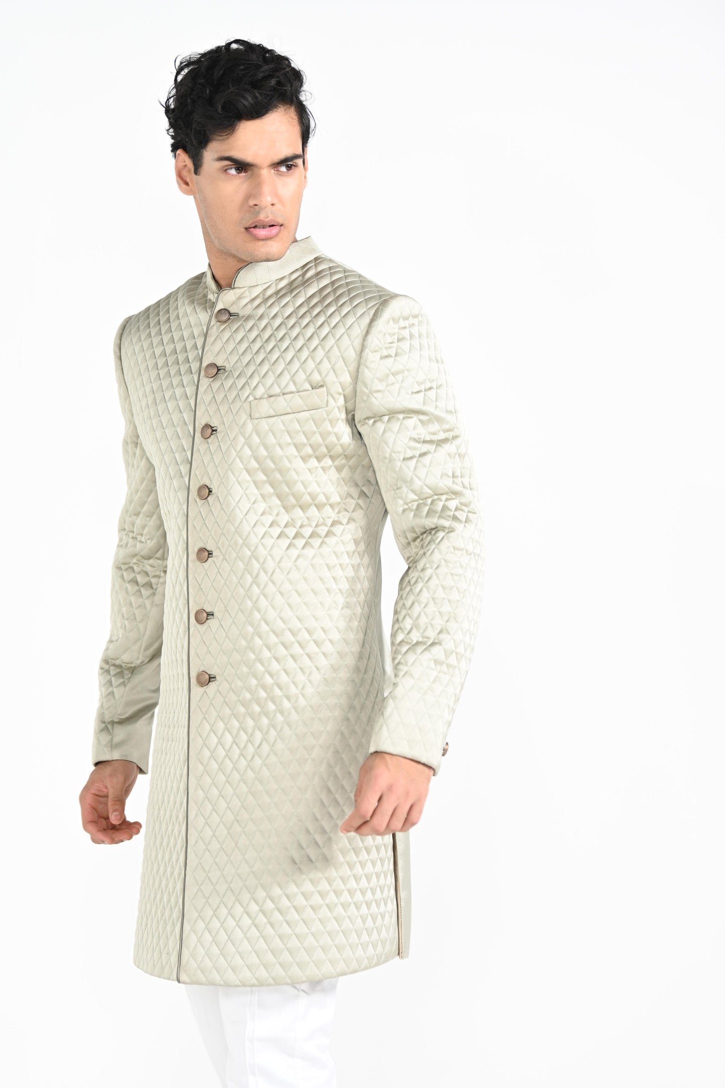 Sage Mint Green Quillted Achkan Set