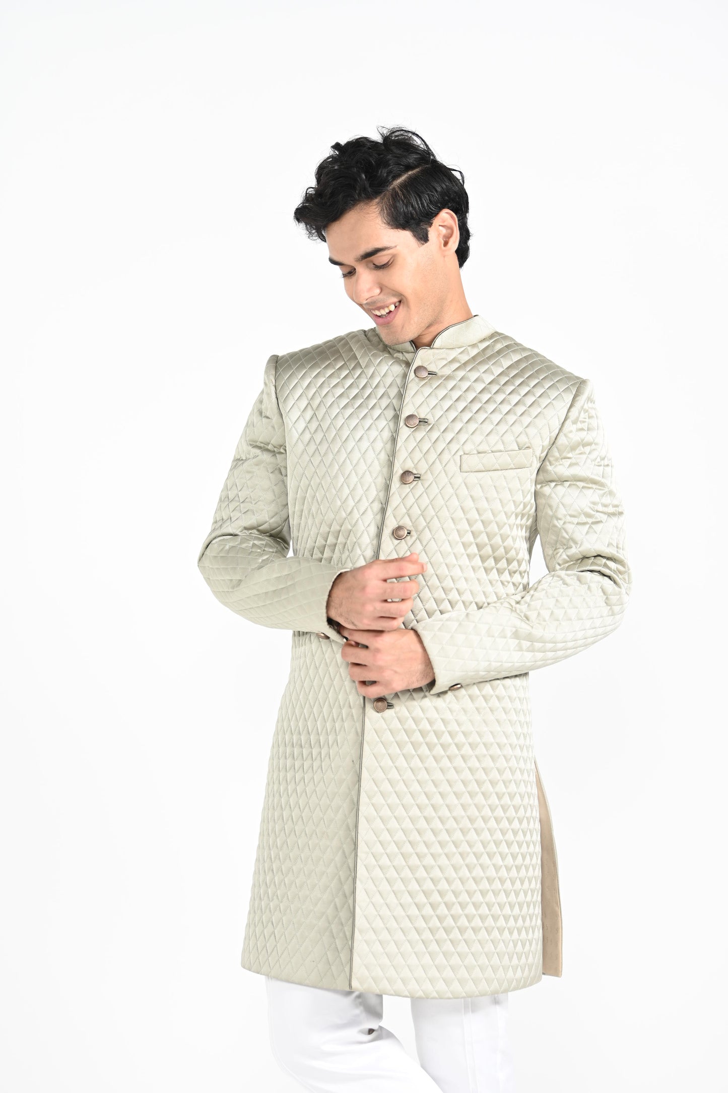 Sage Mint Green Quillted Achkan Set
