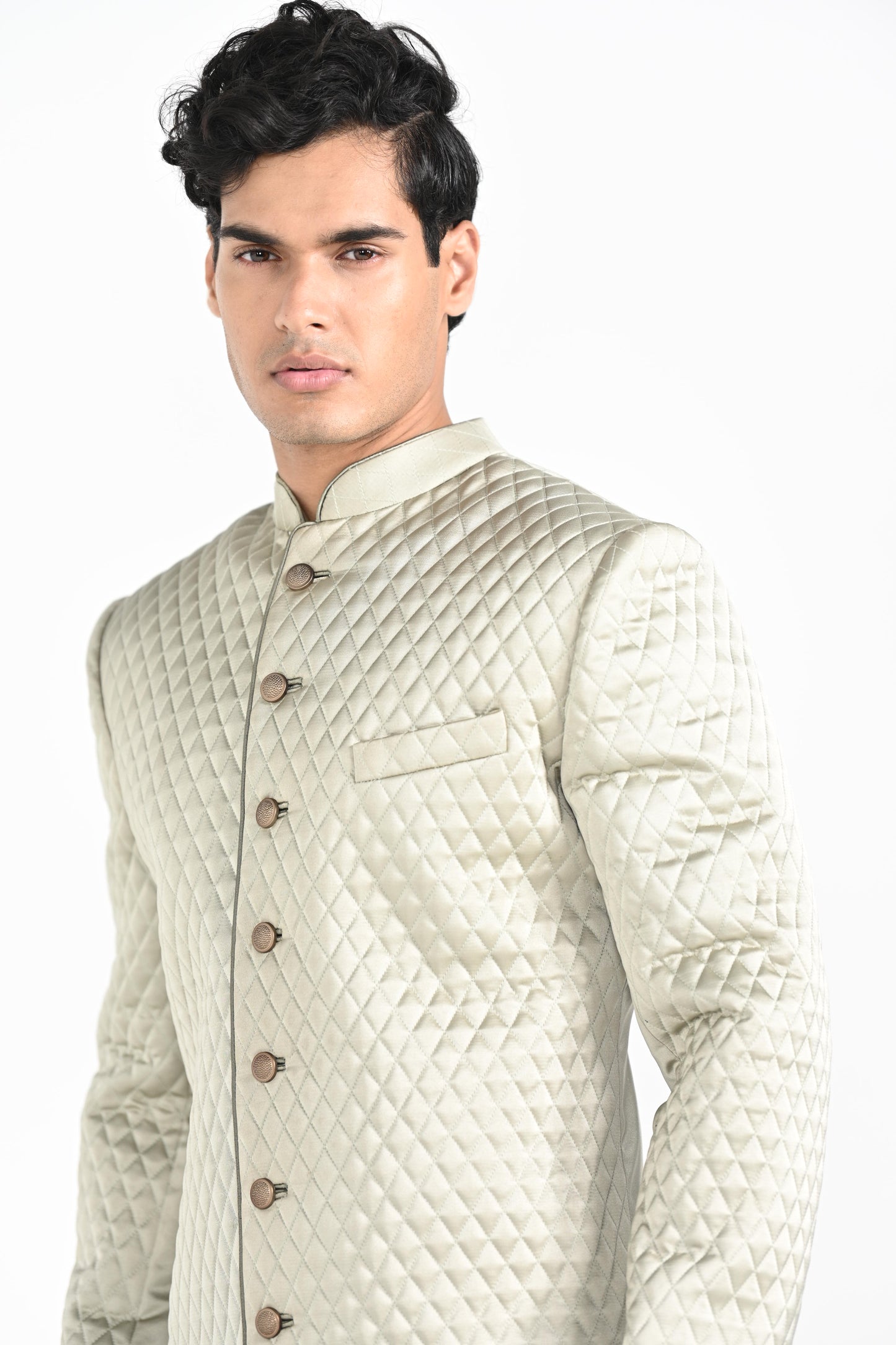 Sage Mint Green Quillted Achkan Set