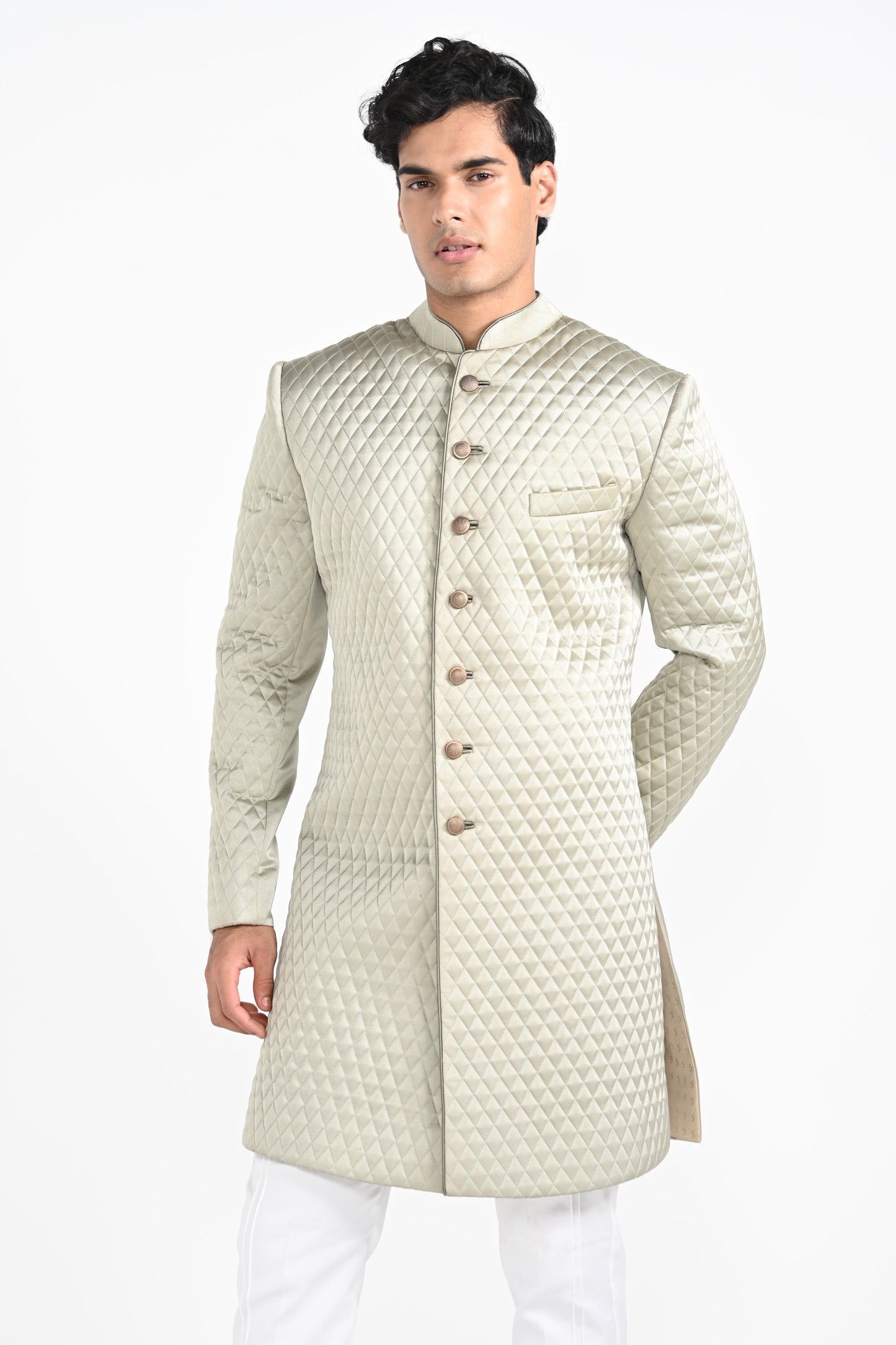 Sage Mint Green Quillted Achkan Set