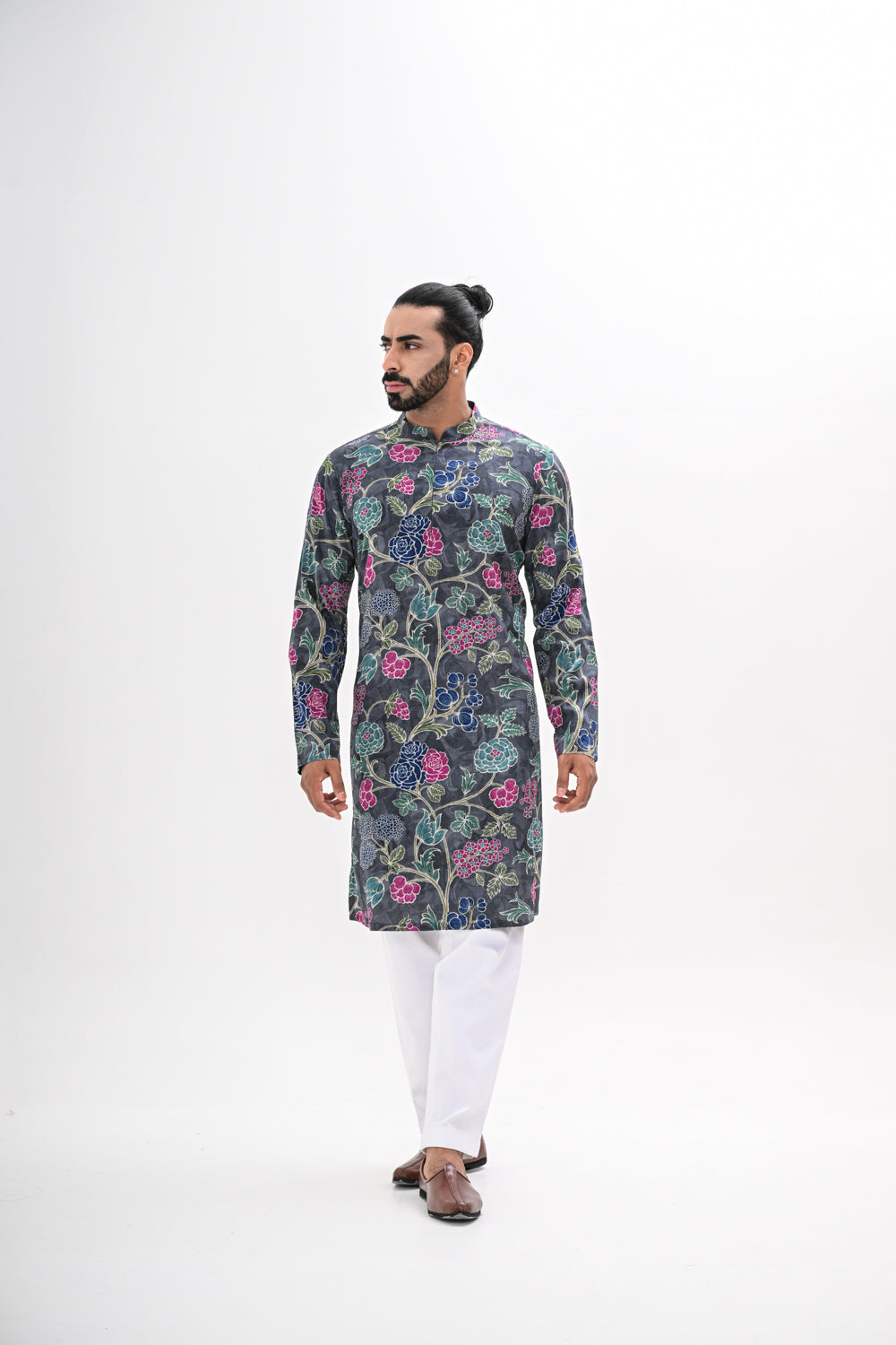 GREY BLOOM PRINTED KURTA