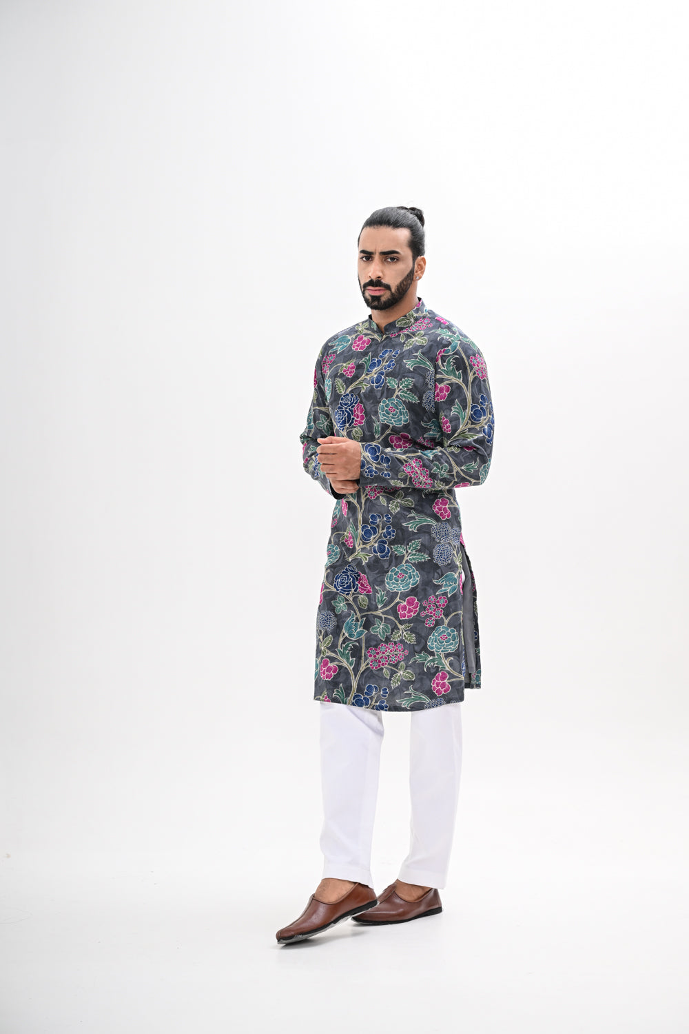 GREY BLOOM PRINTED KURTA