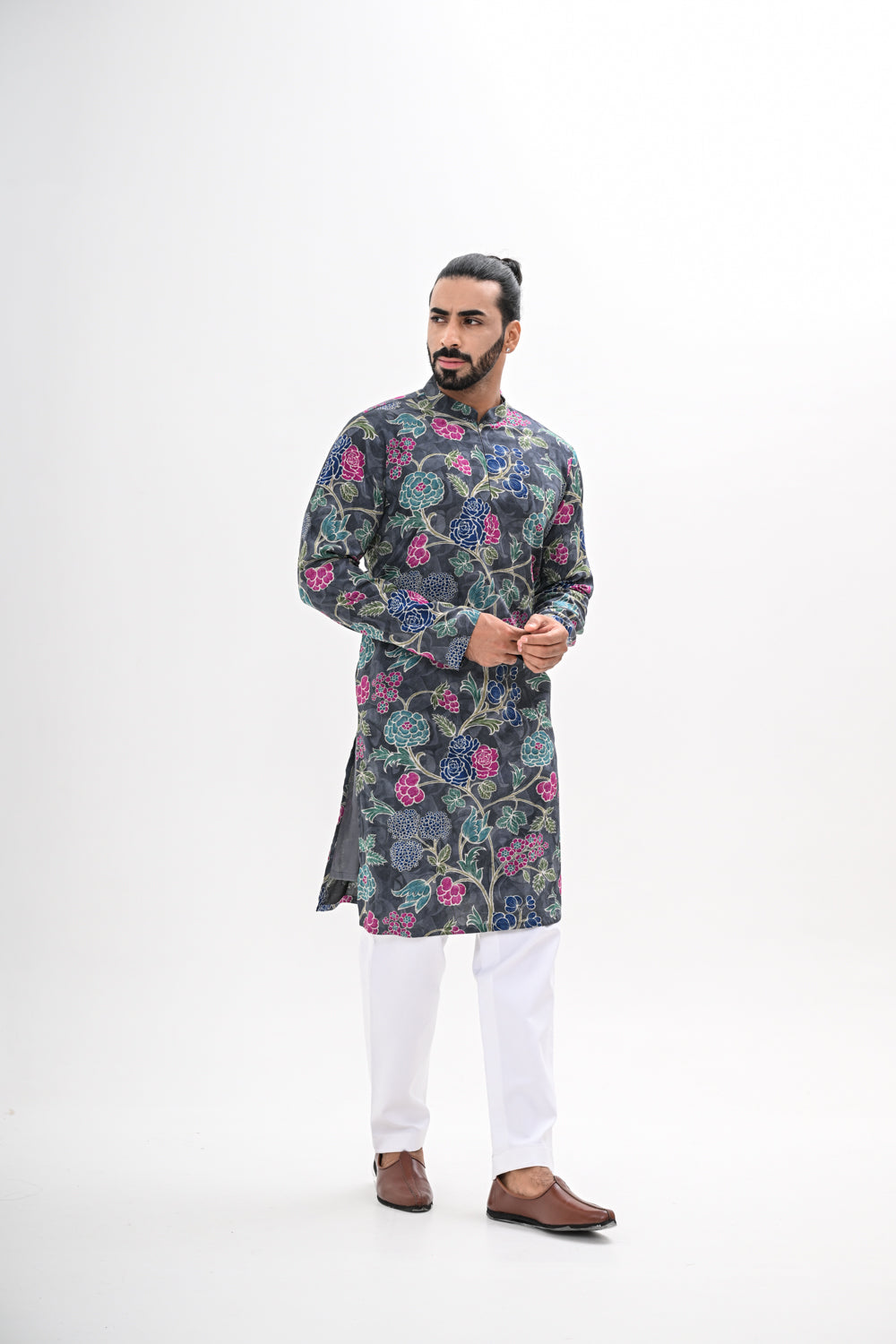 GREY BLOOM PRINTED KURTA