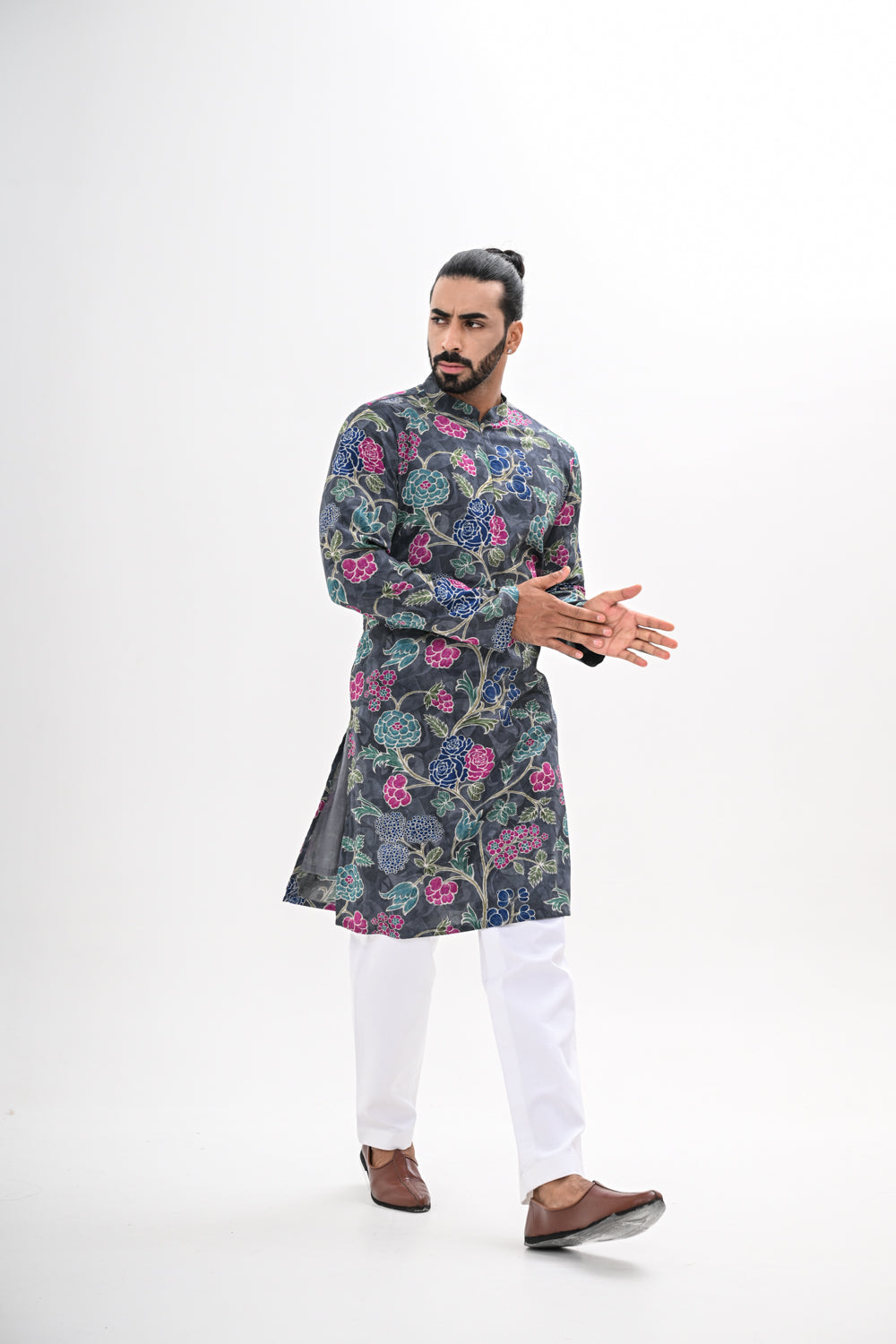 GREY BLOOM PRINTED KURTA