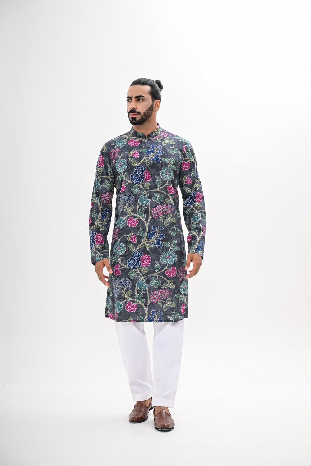 GREY BLOOM PRINTED KURTA
