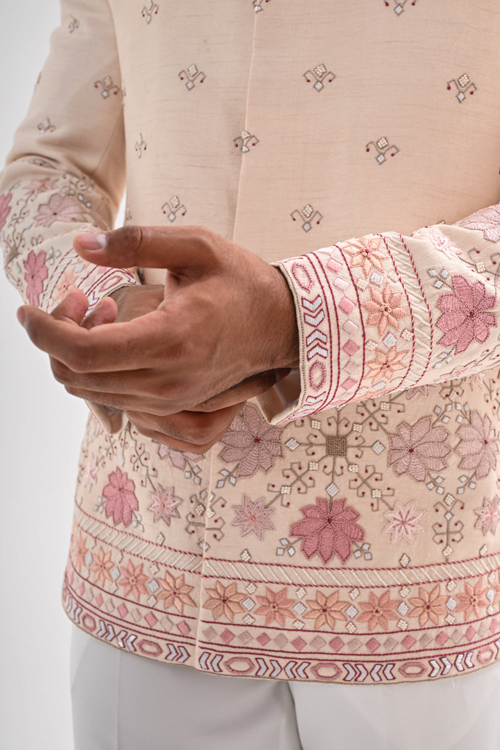 GULABI PHULKARI BANDHGALA SET