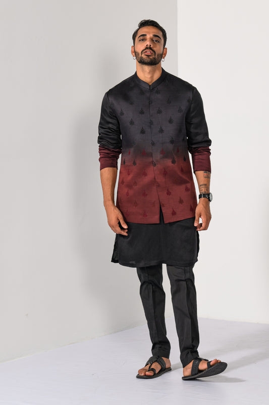 WINE OMBRE NEHRU KURTA  SET
