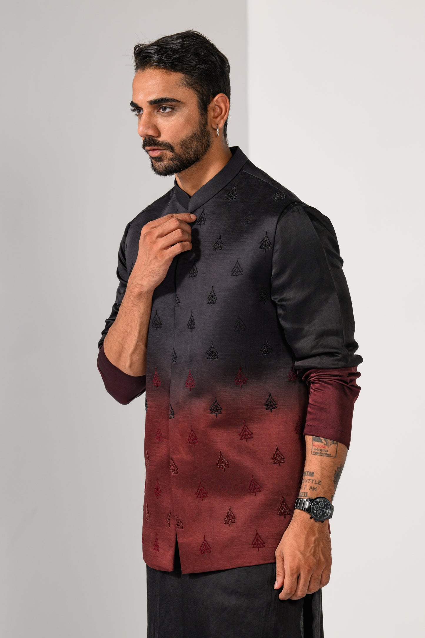 WINE OMBRE NEHRU KURTA  SET