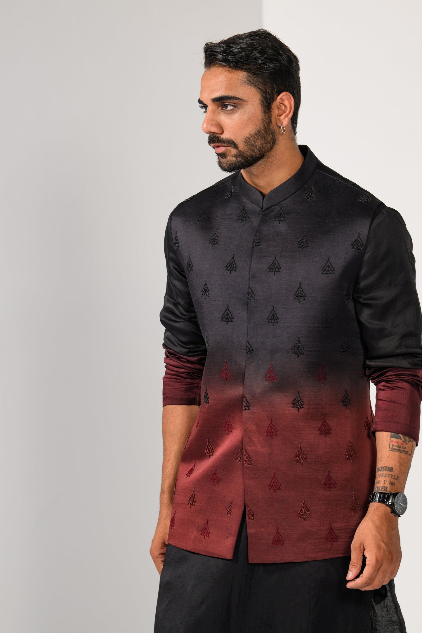 WINE OMBRE NEHRU KURTA  SET