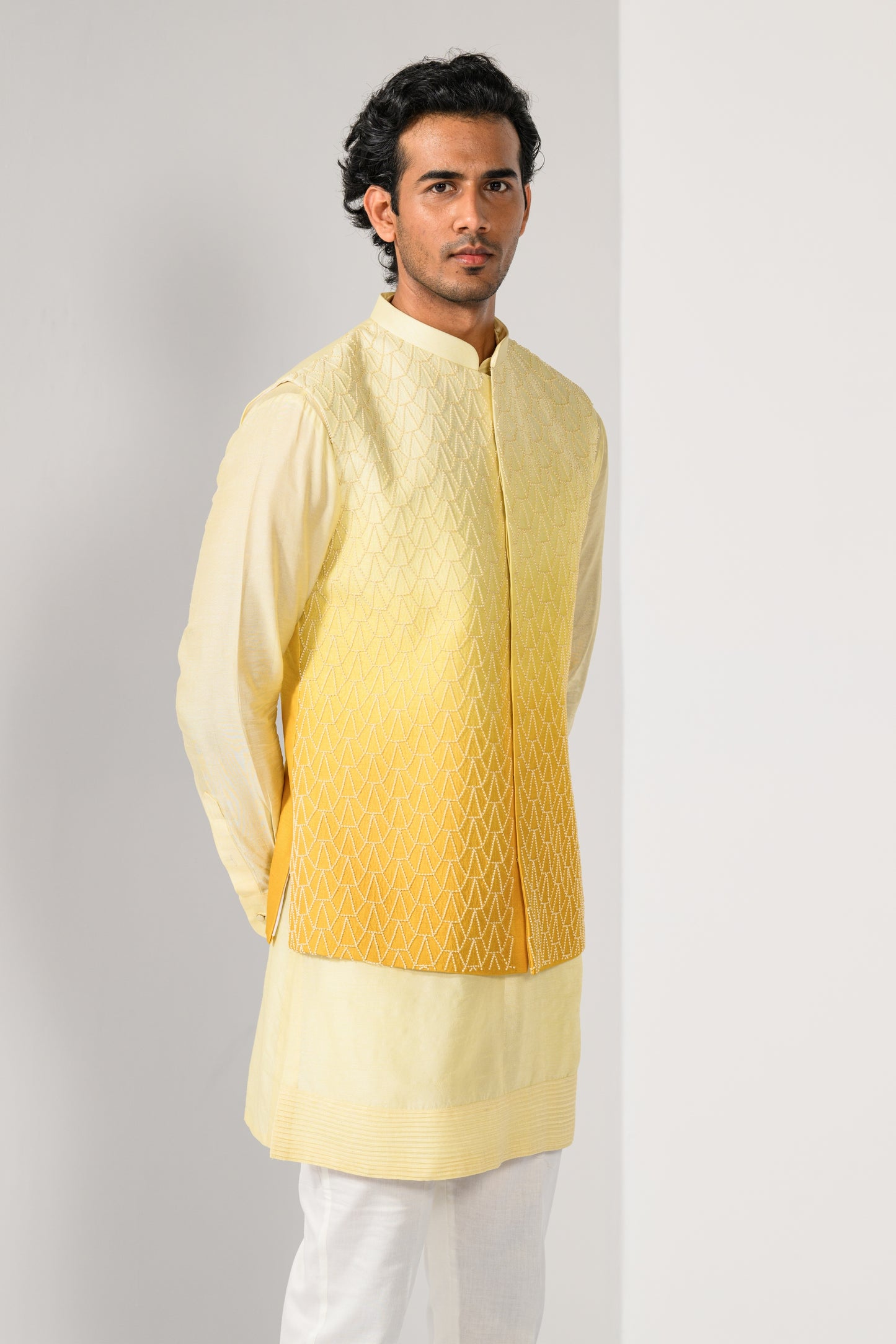 YELLOW CASCADE NEHRU KURTA  SET