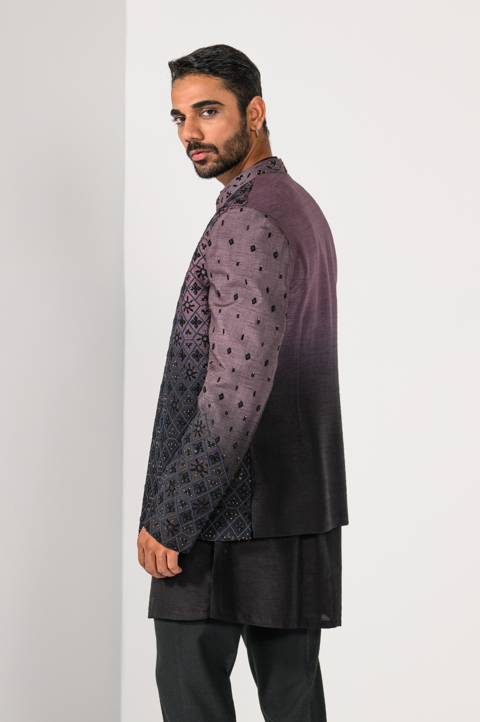 MIDNIGHT MAUVE OMBRE BANDHGALA SET