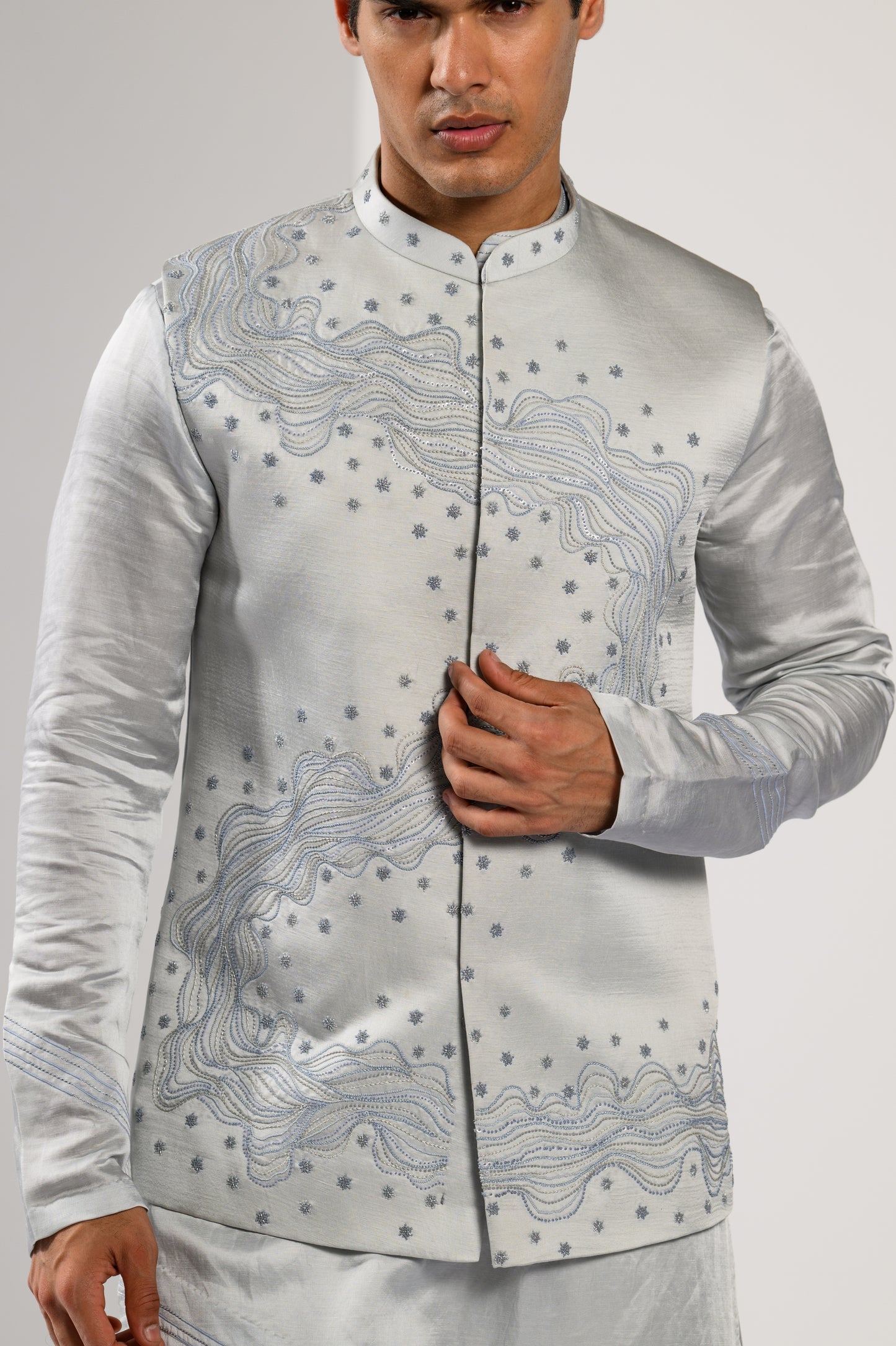 ICY BLUE WAVES NEHRU KURTA  SET