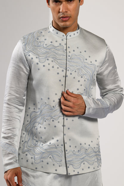 ICY BLUE WAVES NEHRU KURTA  SET