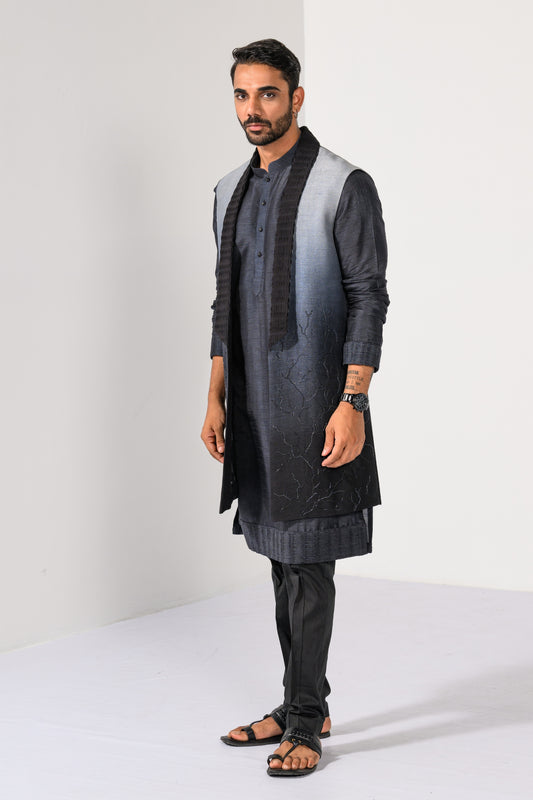 CHARCOAL OMBRE NEHRU KURTA  SET