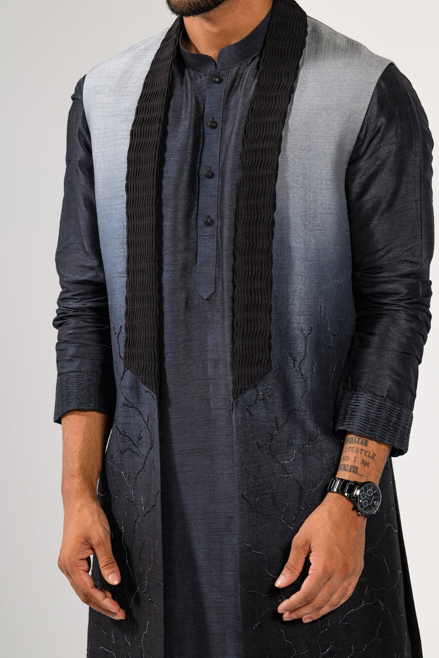CHARCOAL OMBRE NEHRU KURTA  SET