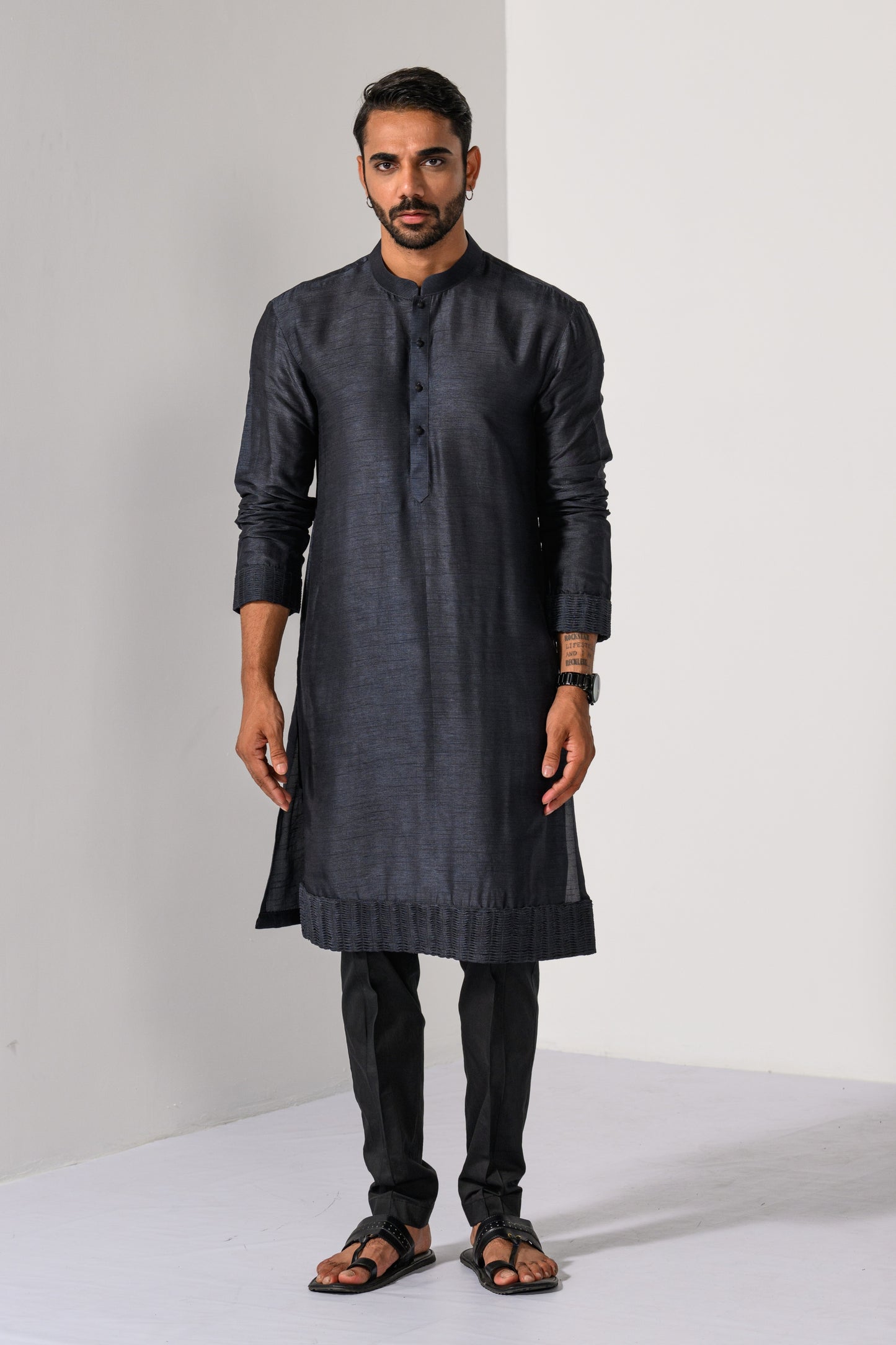 CHARCOAL OMBRE NEHRU KURTA  SET