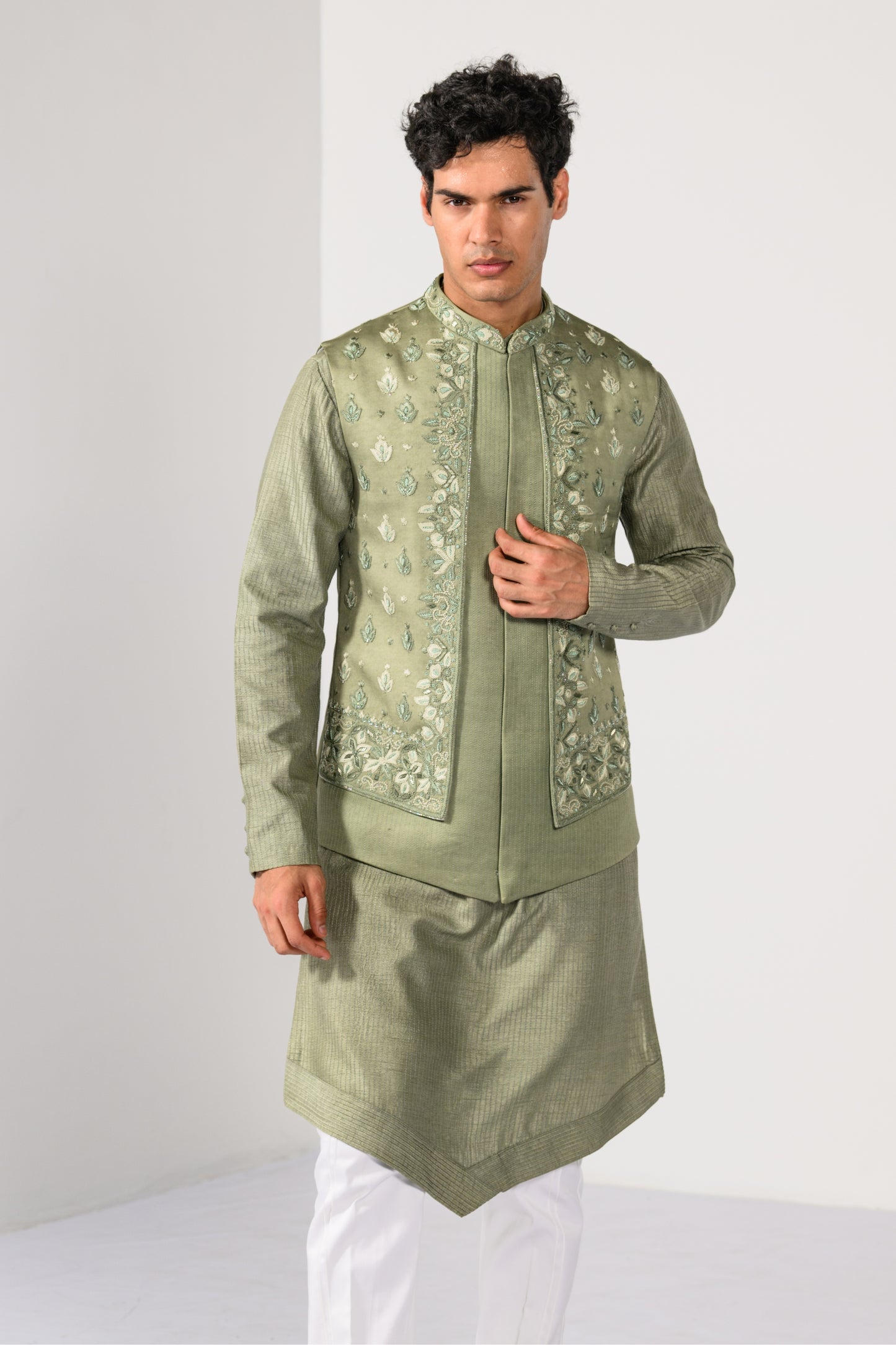 OLIVE HERITAGE NEHRU KURTA  SET