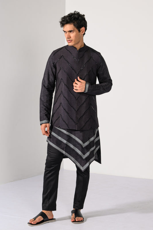 GRAPHITE GEOMETRICS NEHRU KURTA  SET