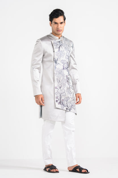 Barely Grey Satin Achkan Set