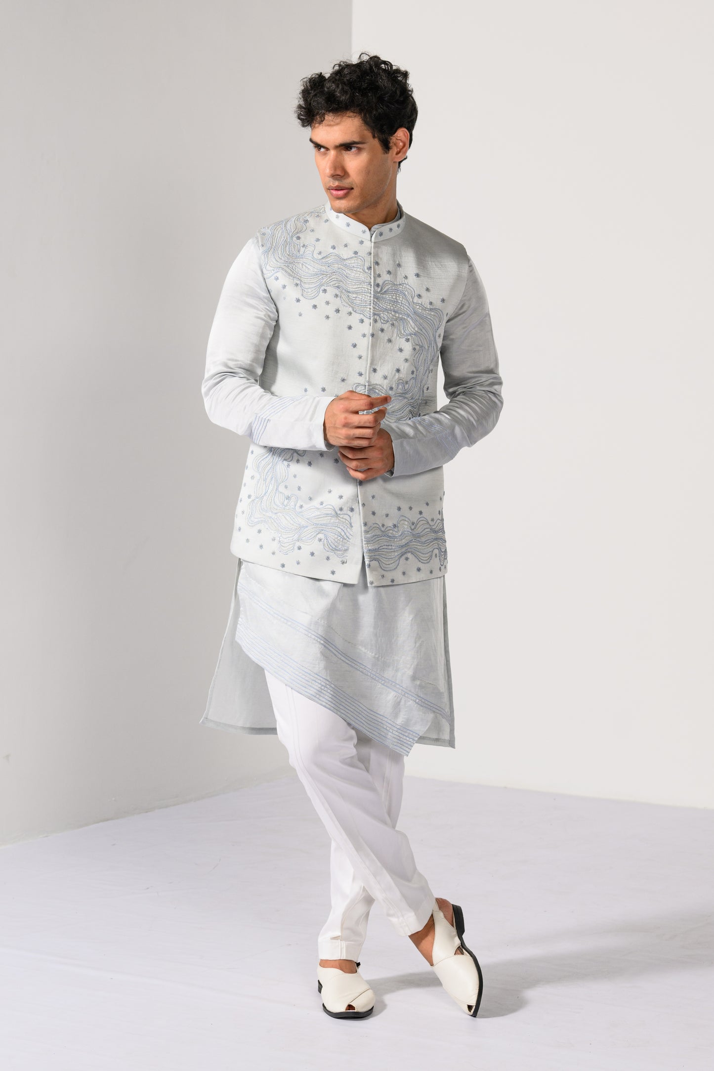 ICY BLUE WAVES NEHRU KURTA  SET