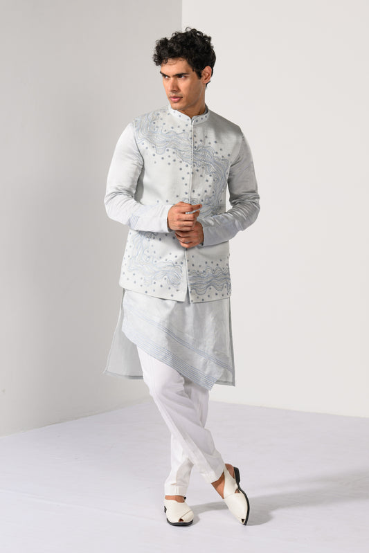 ICY BLUE WAVES NEHRU KURTA  SET