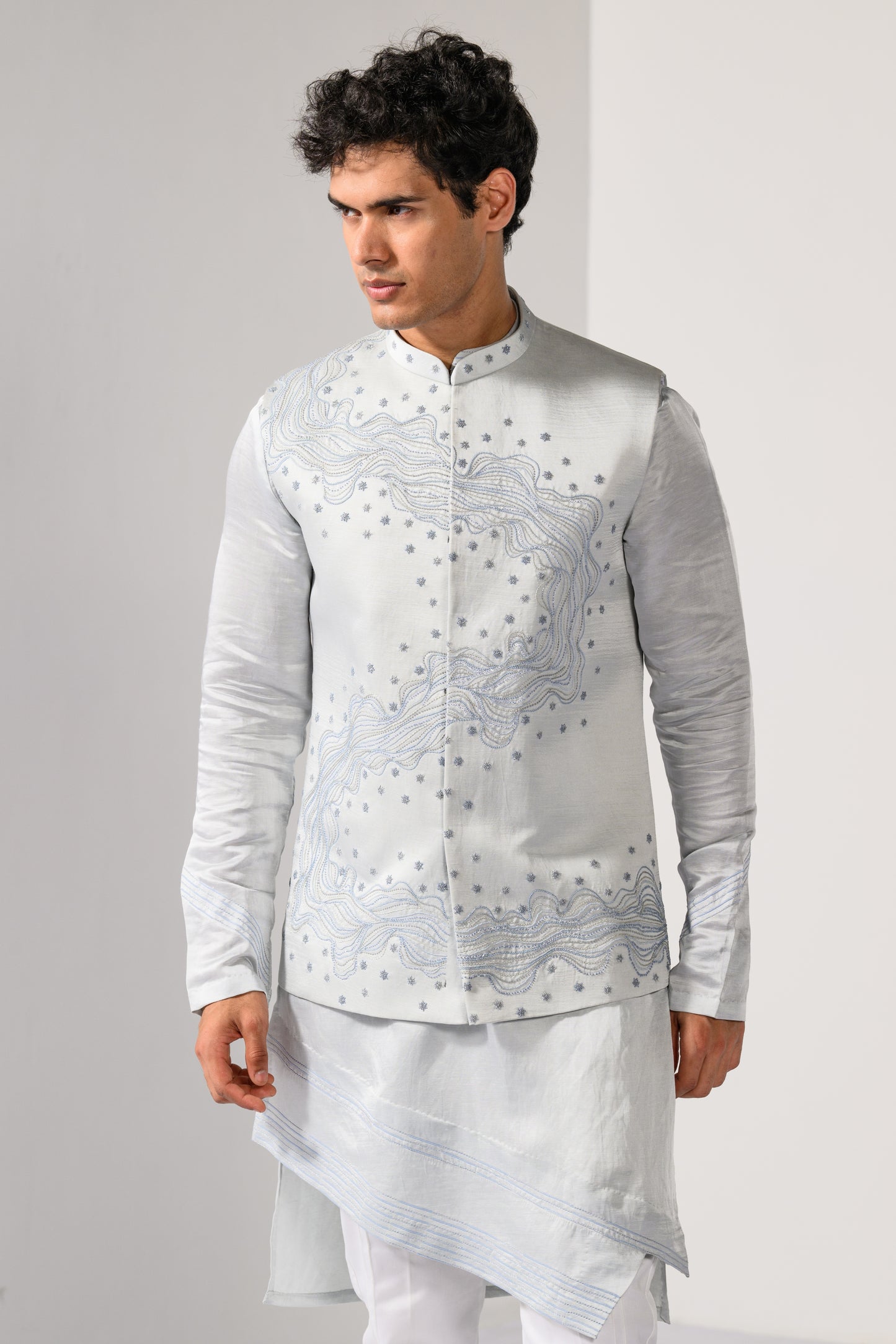 ICY BLUE WAVES NEHRU KURTA  SET