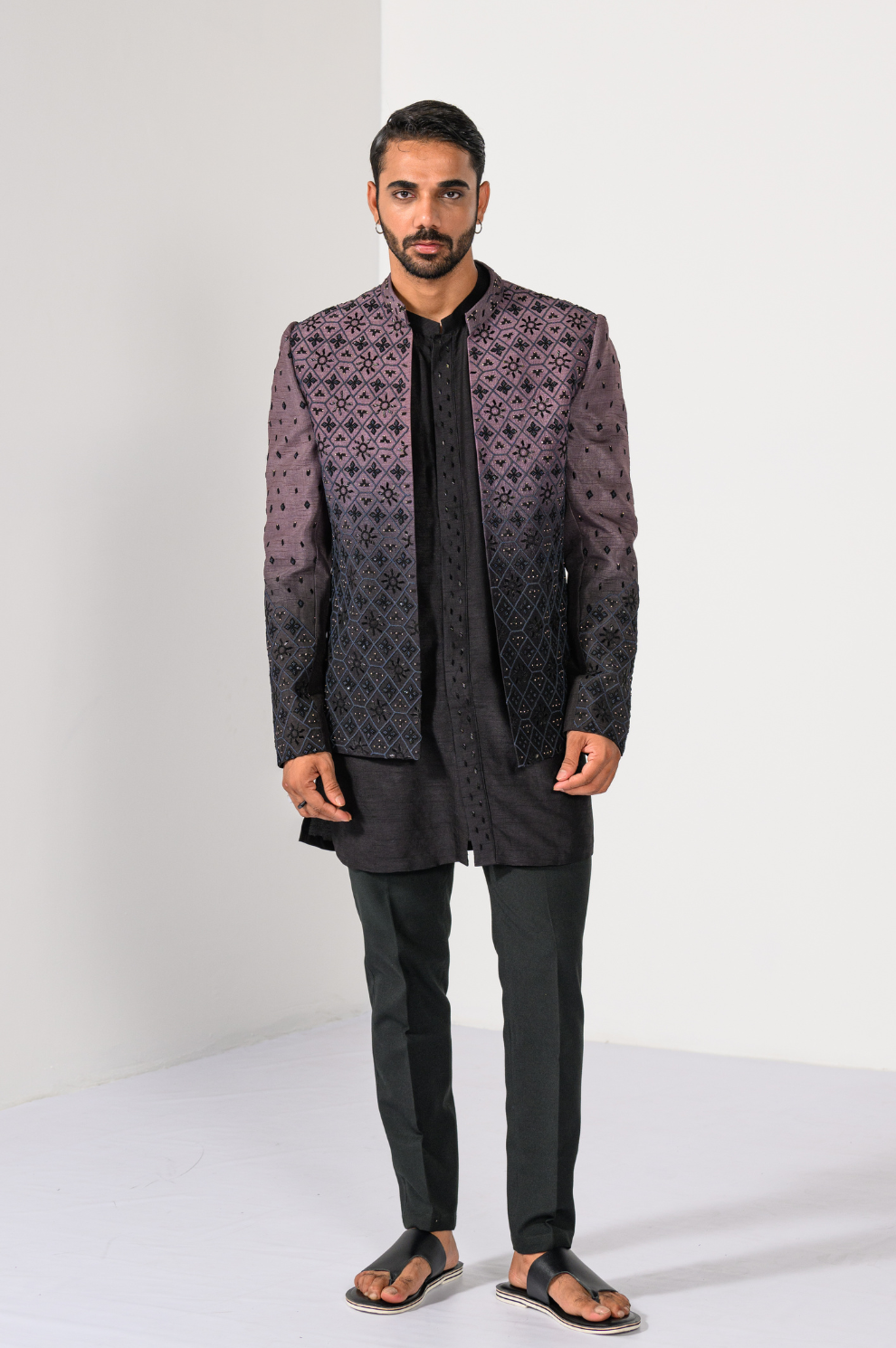 MIDNIGHT MAUVE OMBRE BANDHGALA SET