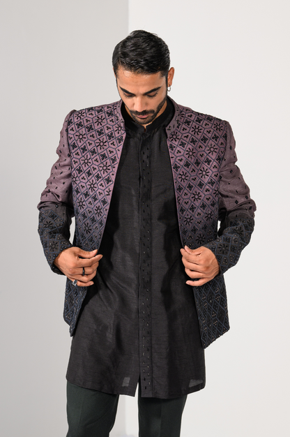 MIDNIGHT MAUVE OMBRE BANDHGALA SET