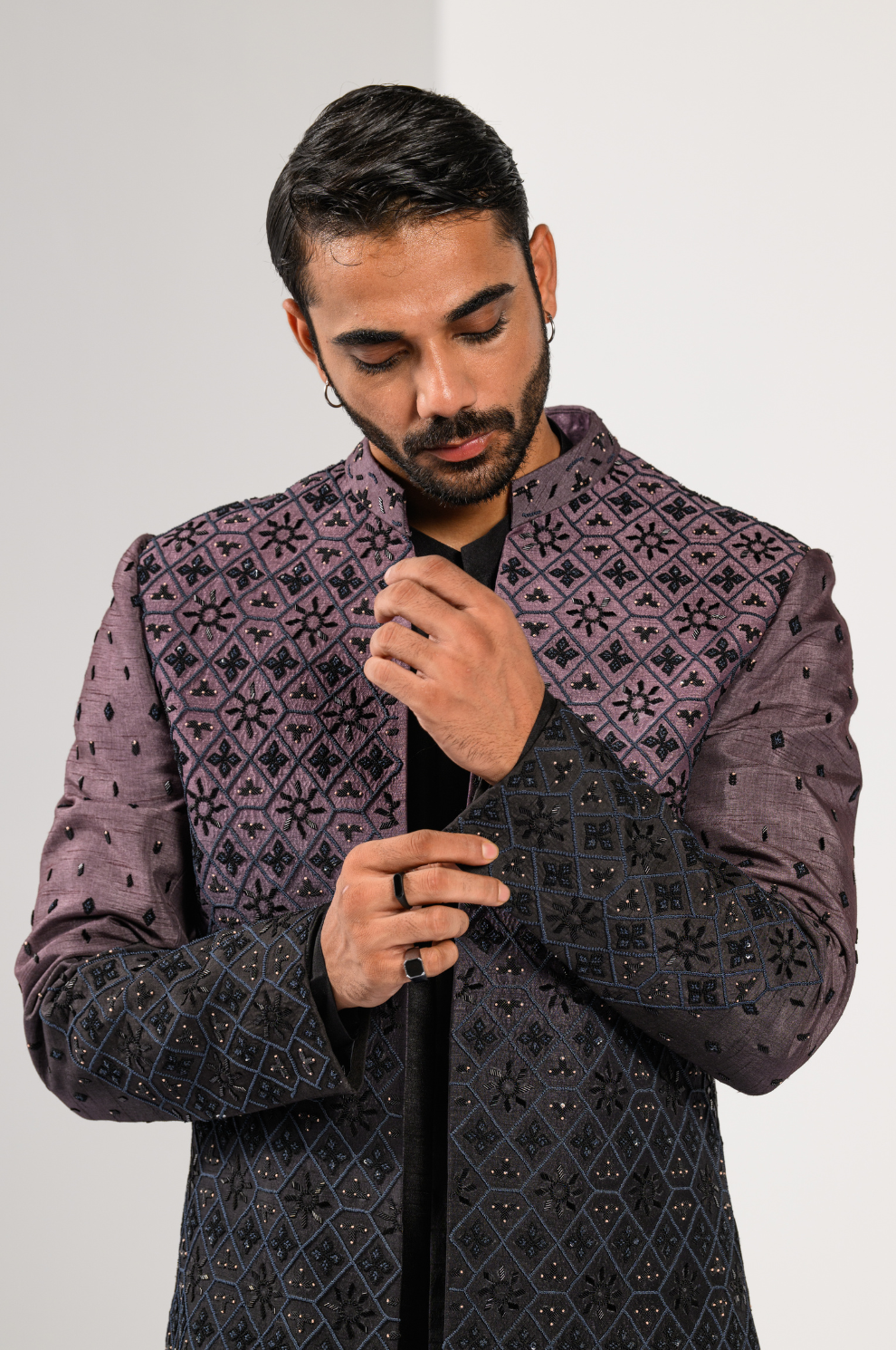 MIDNIGHT MAUVE OMBRE BANDHGALA SET