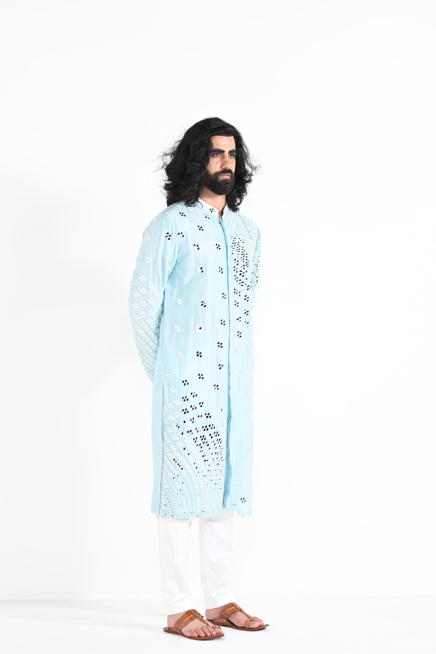 Powder Blue Mirror Work Kurta Set