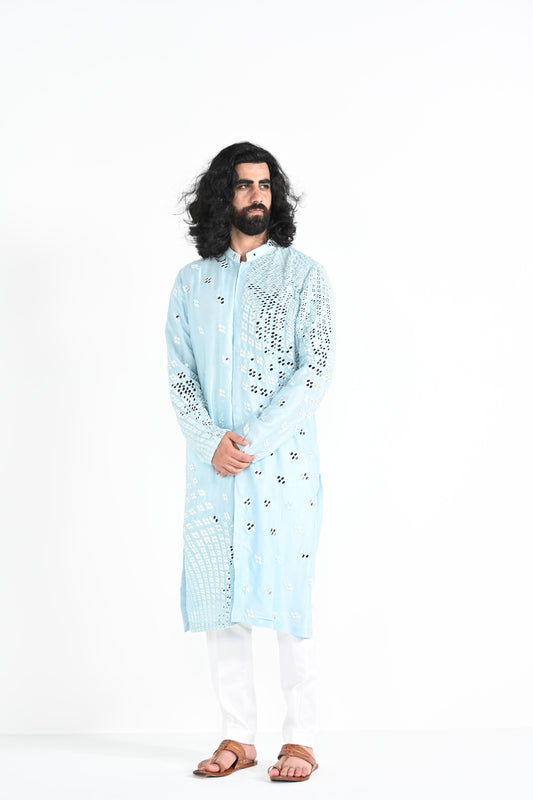 Powder Blue Mirror Work Kurta Set