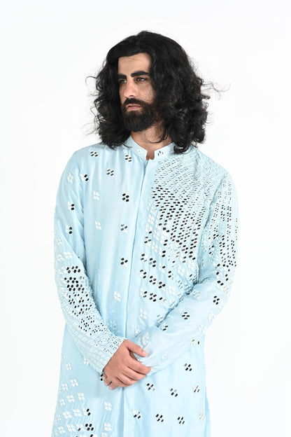 Powder Blue Mirror Work Kurta Set