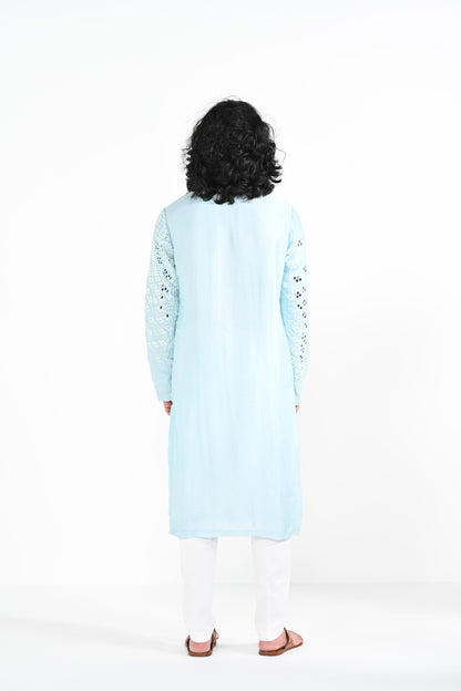 Powder Blue Mirror Work Kurta Set