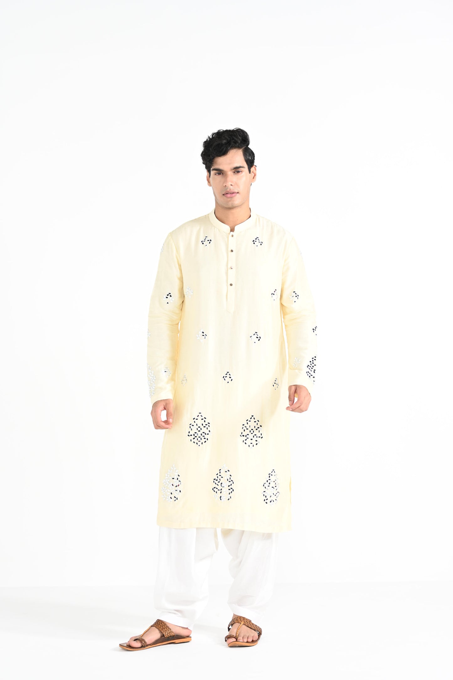 Lemon Yellow Mirror Work Kurta Set