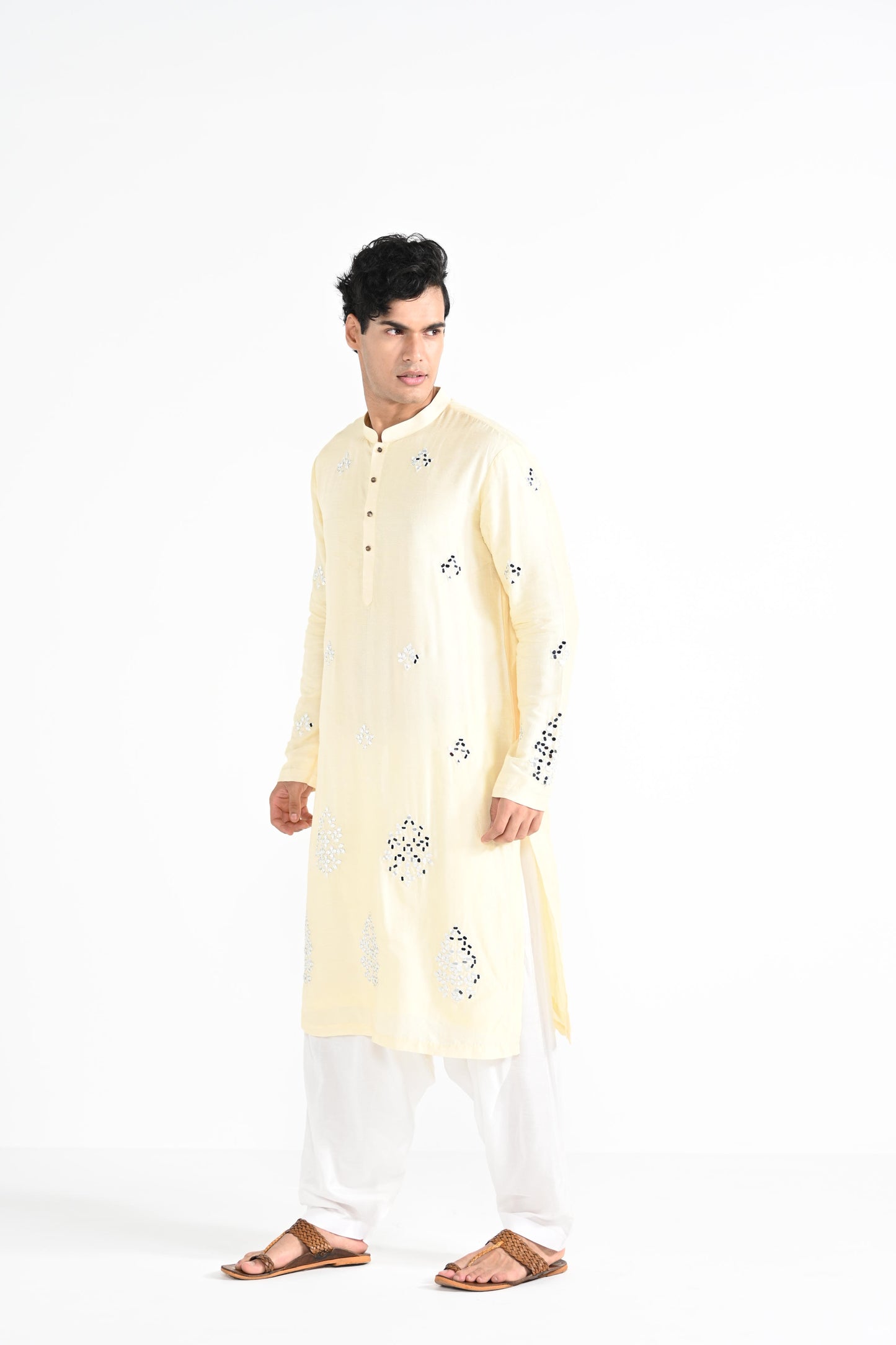 Lemon Yellow Mirror Work Kurta Set